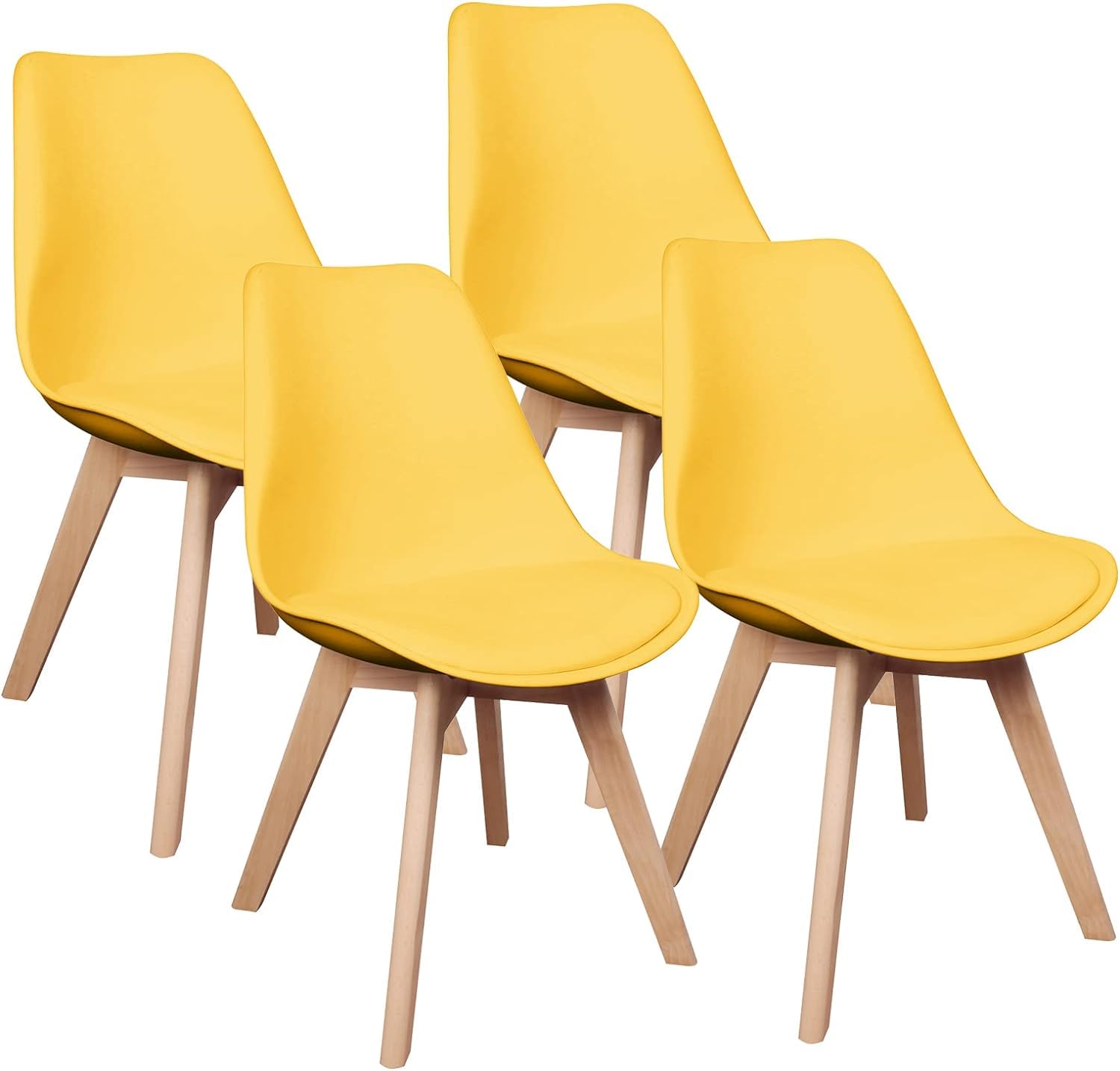 Sillas Comedor Pack 4, Sillas Comedor con Almohadilla Blanda y Patas de Haya sólidas, Sillas de Comedor Son Ideales para Cocina, Salas de Estar, Comedors y Oficinas (Amarillo)