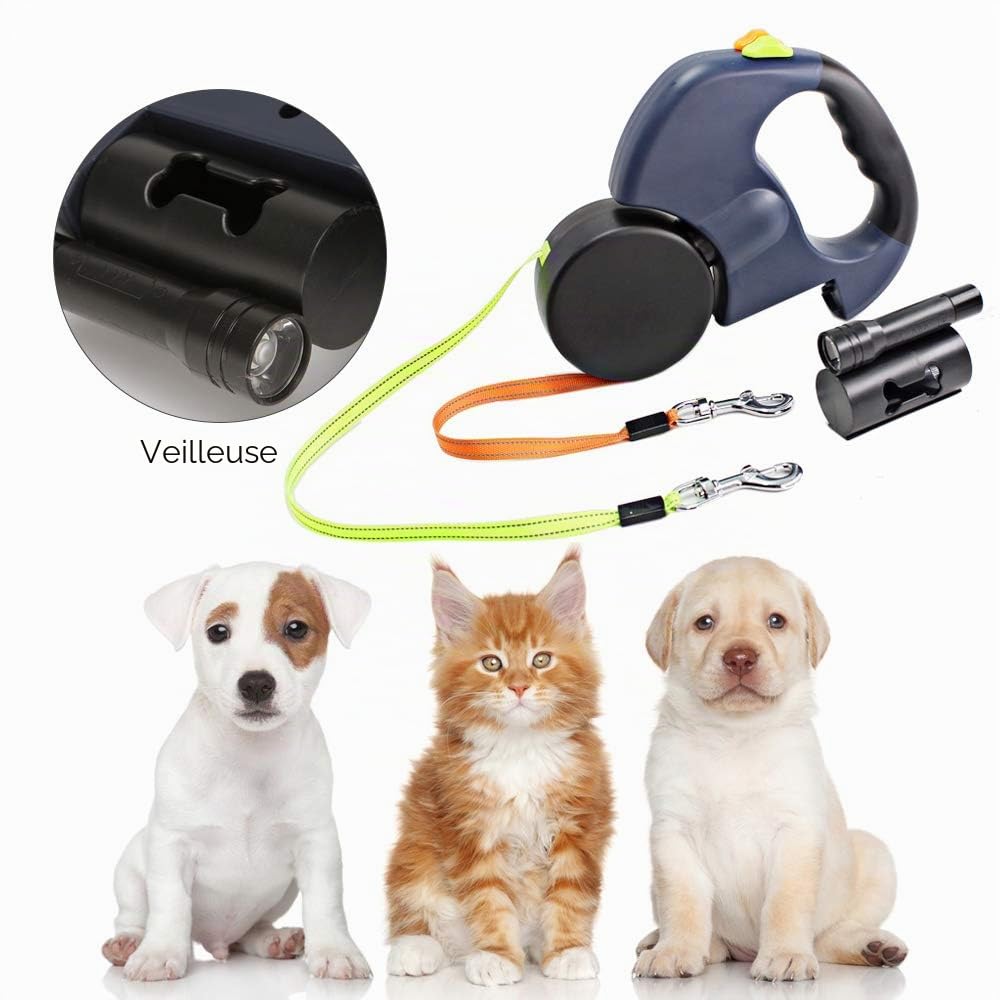 Laisse Double rétractable pour Chien, Laisse Double 3 m pour Deux Chiens Laisse Double Flexible pour Chien avec poignée antidérapante, pour Chiens de Petite et Moyenne Taille