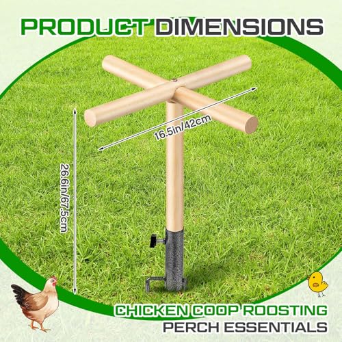 Image of Colingmill Chicken Perch Toy for Coop 16.54 x 17.72 Inch Wooden Chicken Perch Stand with Metal Ground Plug Chicken Coop Accessories Outdoor Poultry Playground Toys or Poultry Rooster Large Bird Parrot
