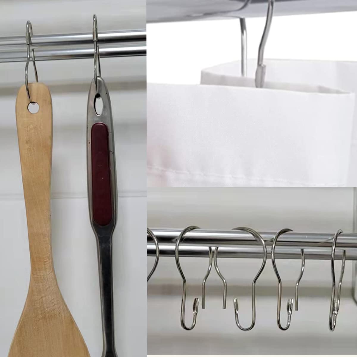 Lot de 200 anneaux de rideau de douche en acier inoxydable résistant à la rouille pour tringle à rideau de douche de salle de bain