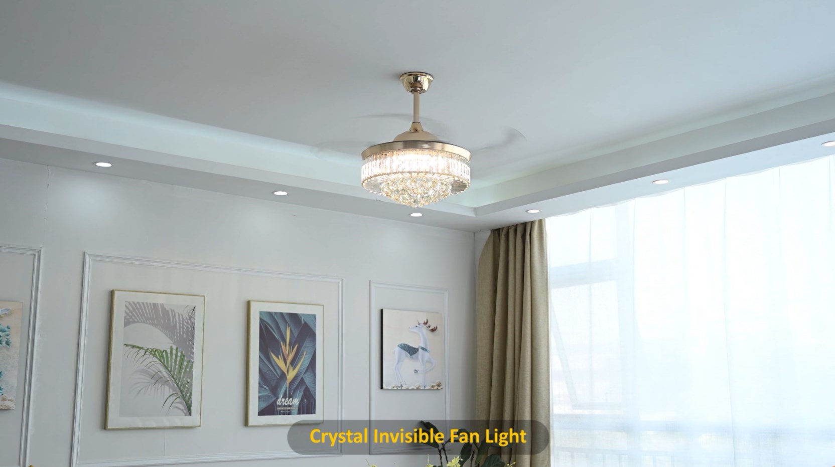 Bavnnro 42'' Fandelier Ceiling Fans with Light, Gold Retractable