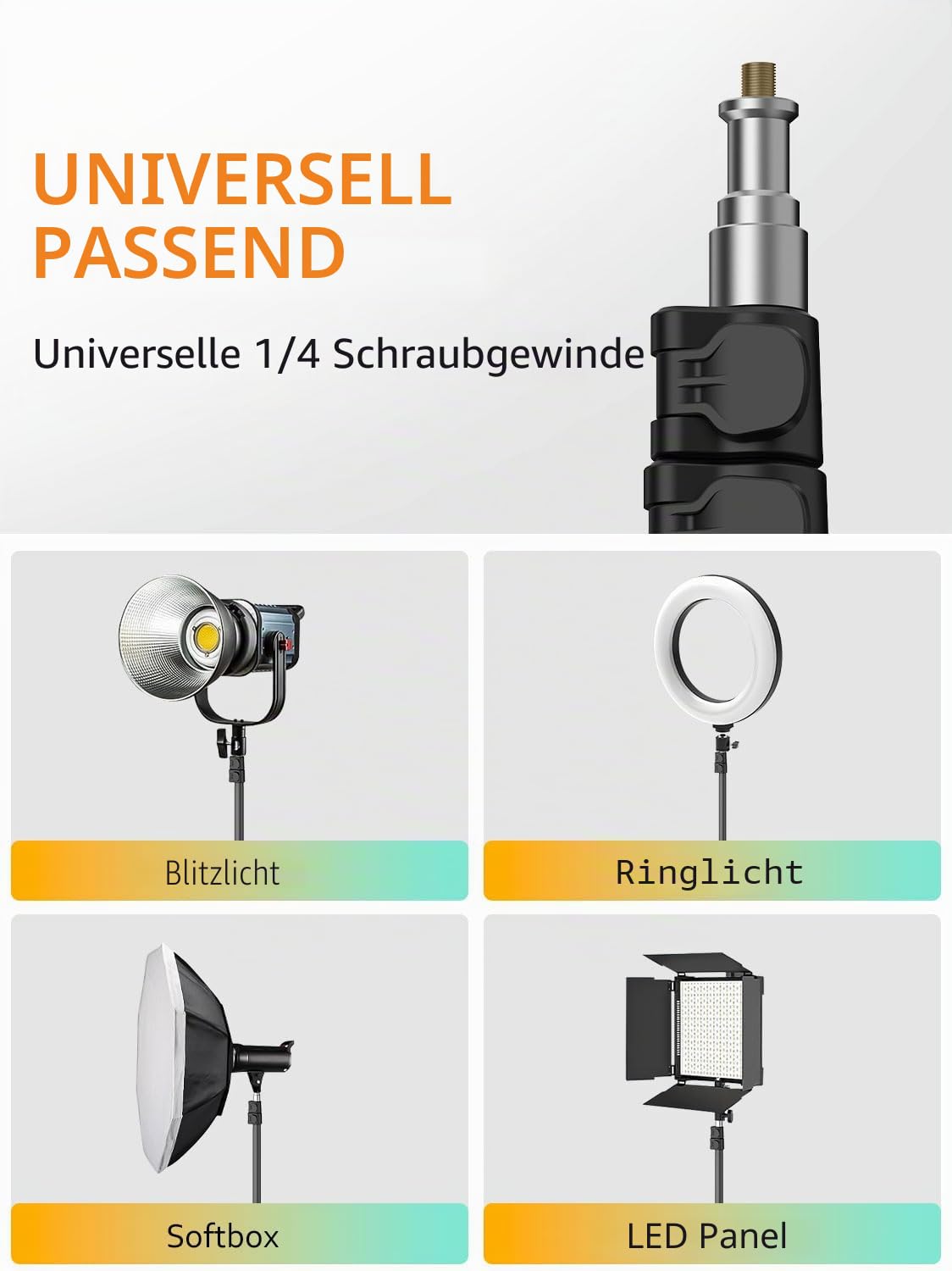 AOCHUAN Komplettes Kamerastativ für Smartphones, Kamera-Gimbal-Stabilisatoren, mit 0,44 m ~ 1,7 m Aluminium-Legierung, Beleuchtungsständer (T20), 1,7 m