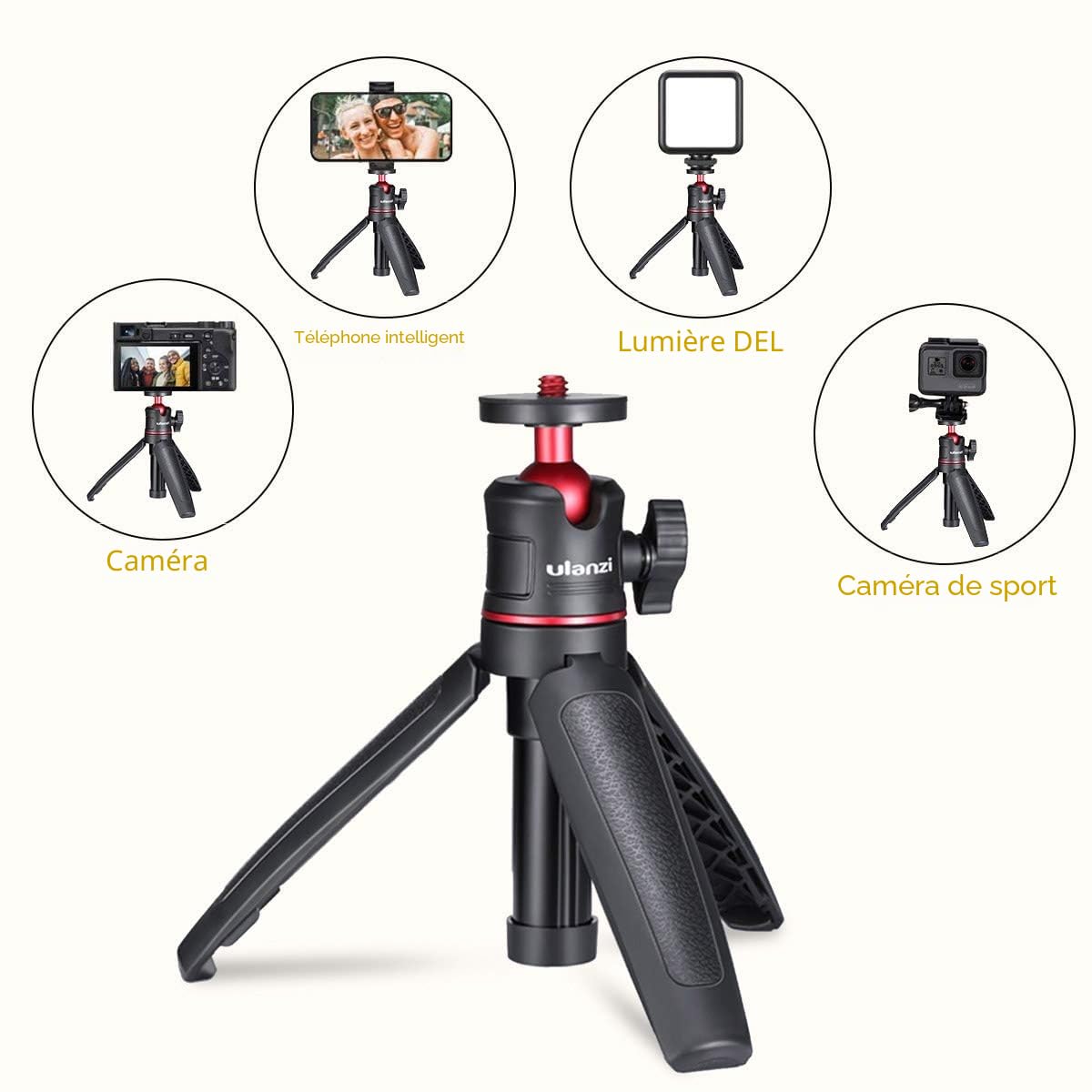 ULANZI MT-08 Trépied Compact de Voyage Portable Mini Avec Vis 1/4'', Compatible Avec Sony ZV1/RX100 VII/RX1R II, Canon G7X Mark, Fujifilm X100V, Leica Q2