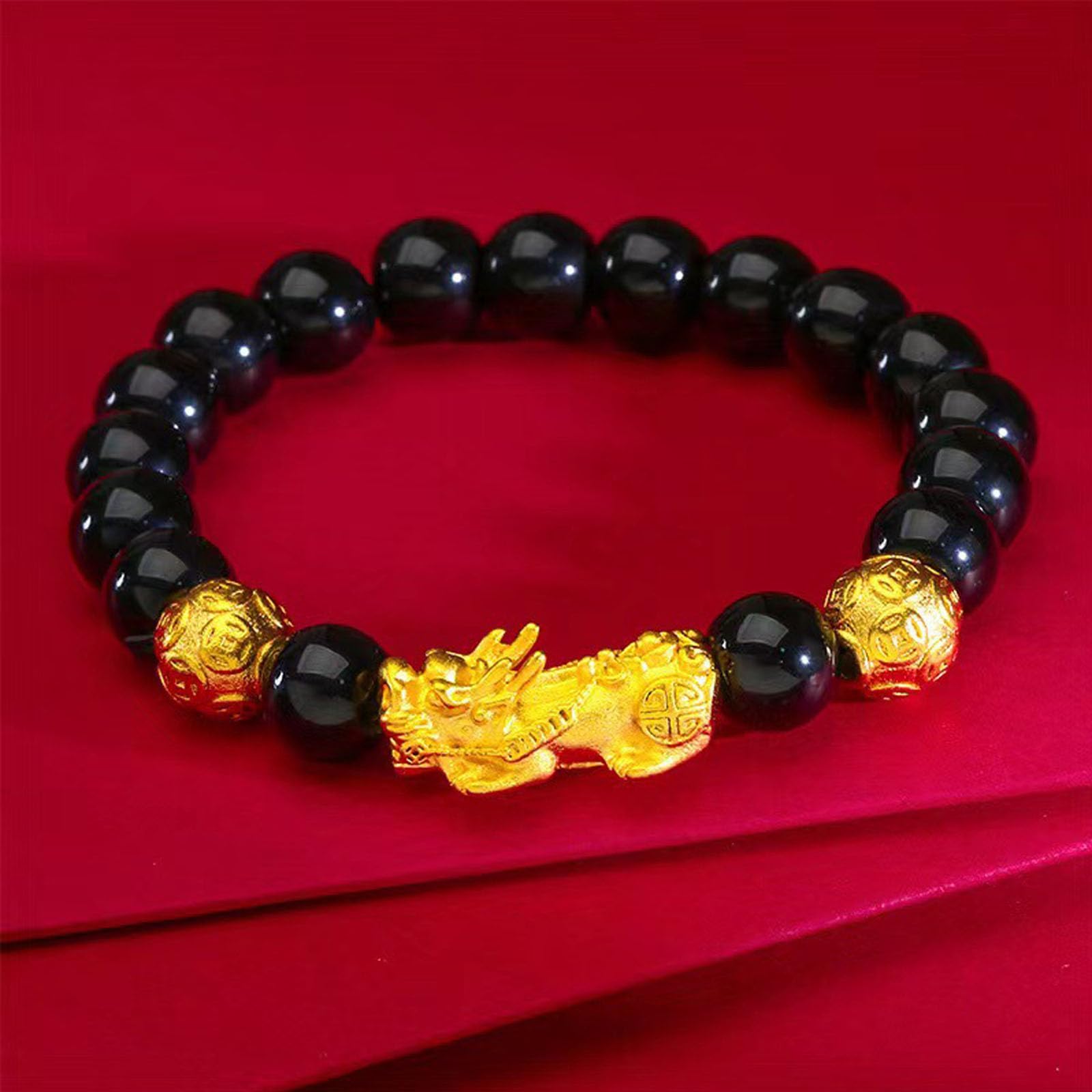 FengShui und Glück Feng Shui schwarzer Obsidian Reichtum Armband Wohlstand Buddha Perlen elastische Armbänder für Frauen Männer Schmuck