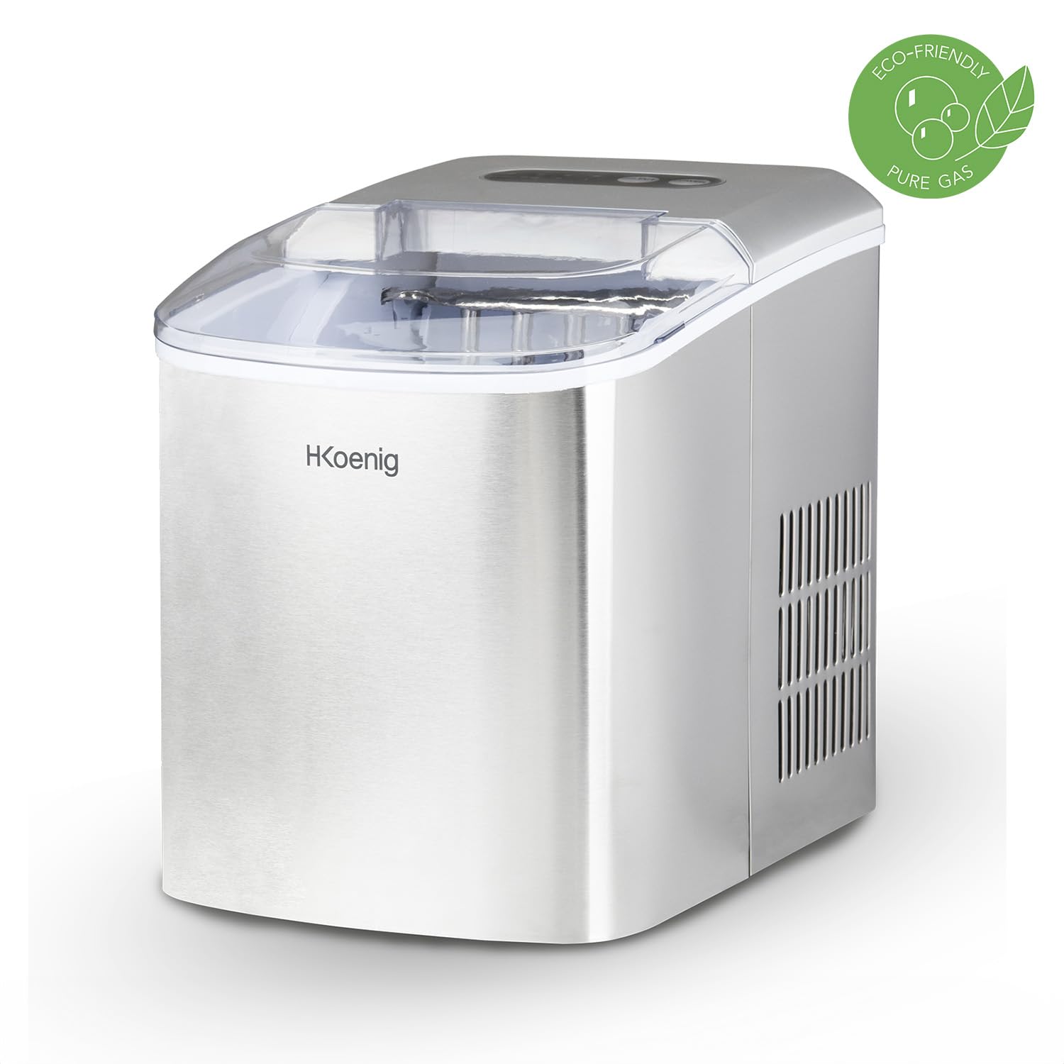 H.Koenig Machine à Glaçons KB14 Rapide – 12kg/24h, 9 Glaçons en 6 min, Réservoir 2,1L, 2 Tailles de Glaçons, Écran LCD, Autonettoyante, Inox, Idéale Cuisine, Bar, Soirées