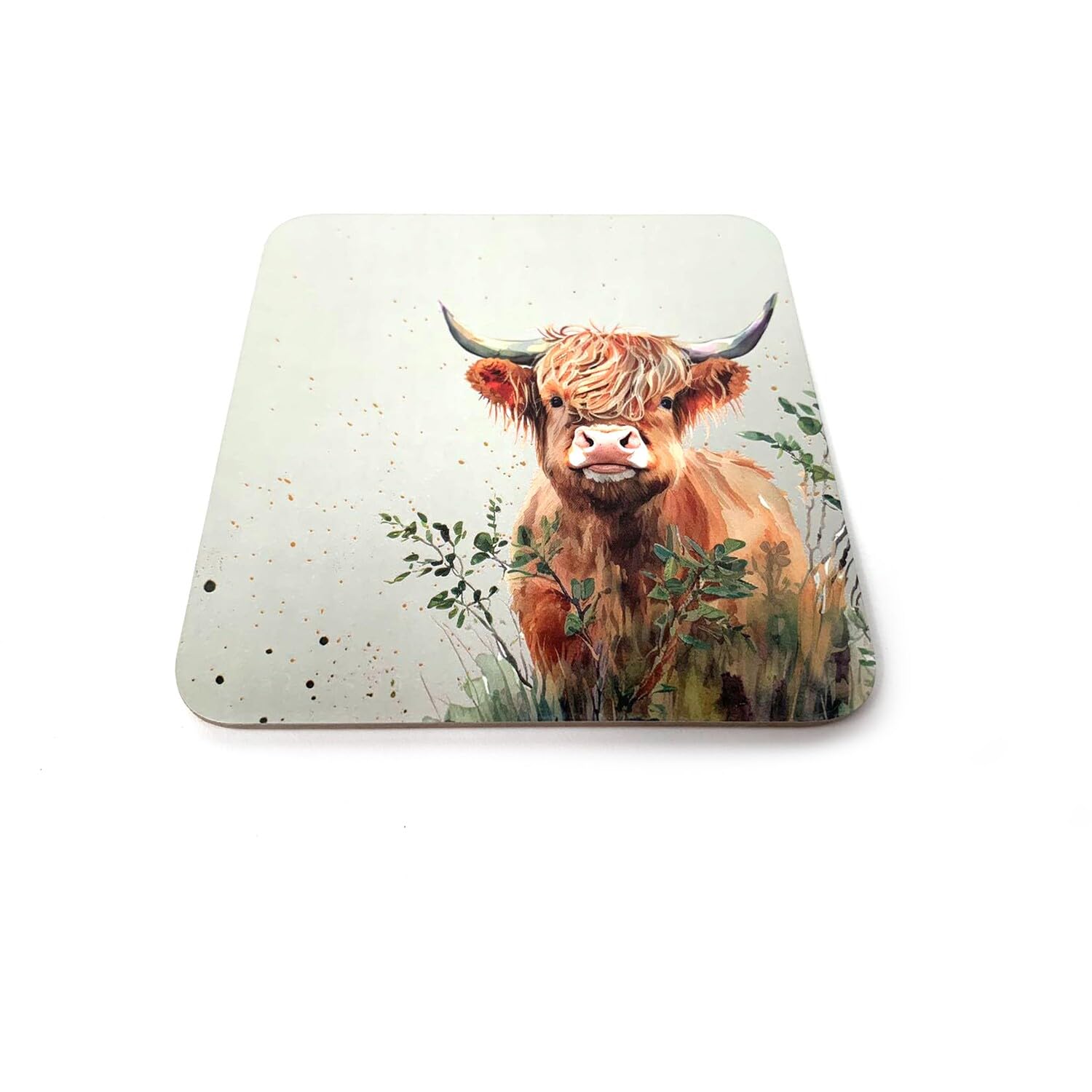 Deenz Set Of 6 Highland Cow Coasters/Placemats Natural Cork Set Winter Highland Cow Scotland Drink Cup Mug Glass Table Protection Mat (6 Coasters)