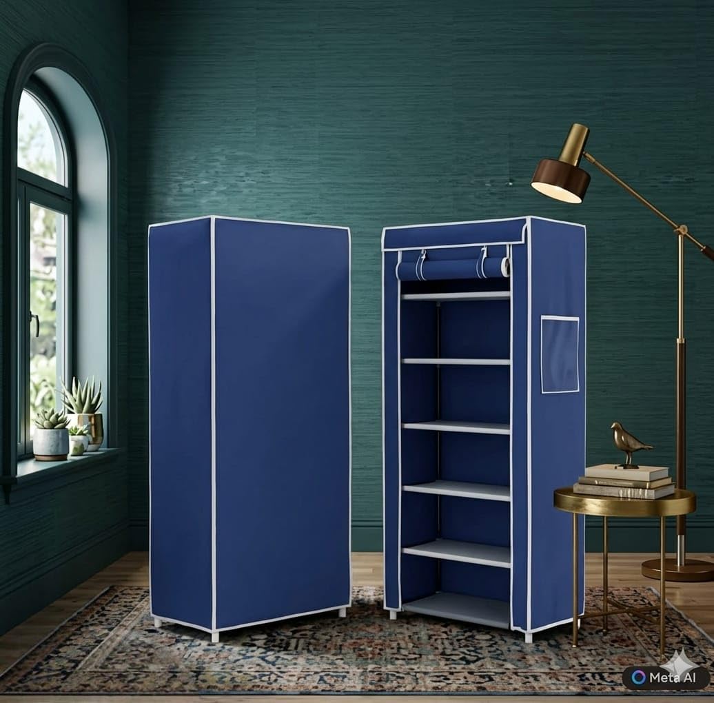 Plastic Multipurpose 6 Shelves Shoe Rack with Zip Door Cover & Side Pockets, Multiuse Storage Rack for Footwear, Toys, Clothes with Dustproof Cover (Blue)-image-22