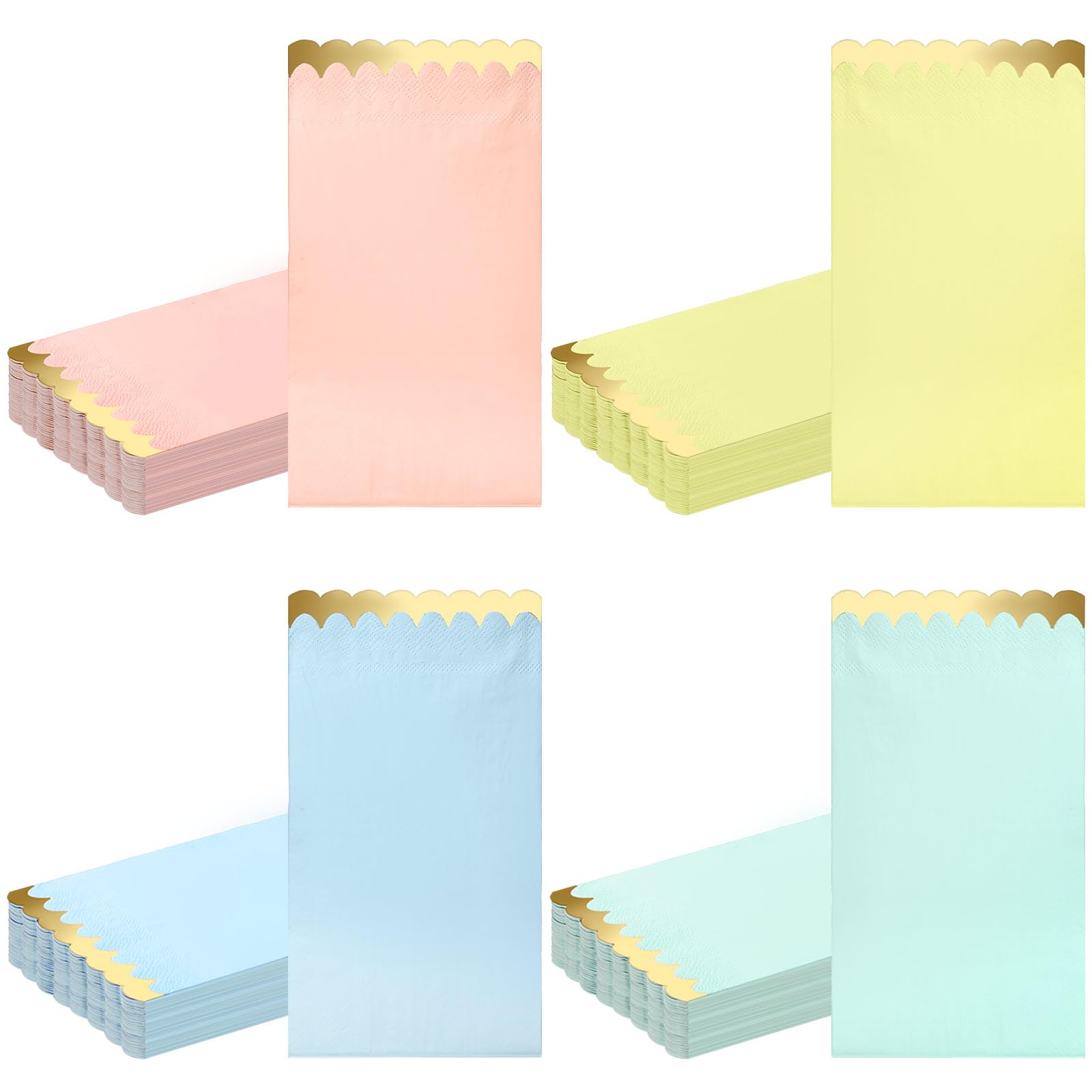 Estune 100 Pack Pastel Napkins with Gold Foil Scalloped Edge 2 Ply Disposable Cocktail Napkin for Wedding Tea Party Supplies Unicorn Party Decor for
