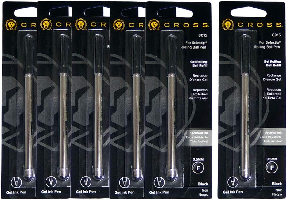 Cross CROSS 8015 Refill for Select Tip Rollerball, Gel Ballpoint Pen, Water-based, F, Fine Point, 0.5mm, Black, Set of 6
