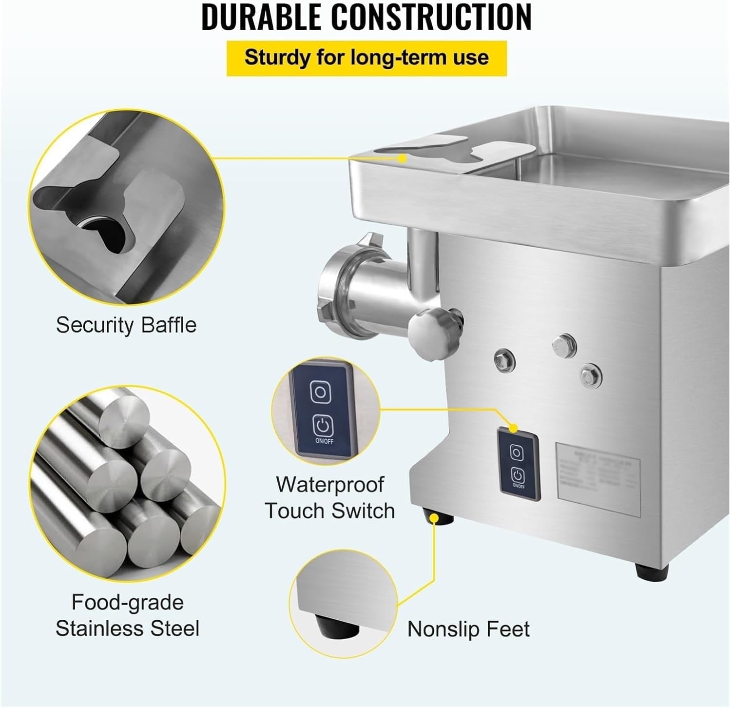 Generico Tritacarne Elettrico, insaccatrice Professionale in Acciaio Inox per Uso intensivo, Robot da Cucina per la casa (1100 kW)