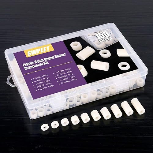 Miniatura 7 de Swpeet Kit surtido de 150 piezas de nailon redondo espaciador tornillo de separación, nailon PA66 separador de plástico OD 0.433 in e ID 0.244 in