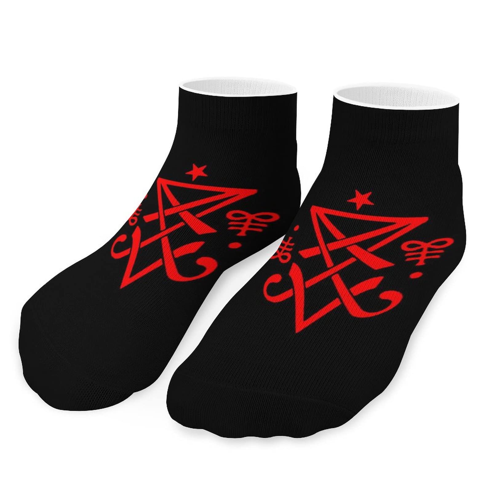 Mens Boys Ankle Low Cut No Show Socks Occult Sigil Of Lucifer Satanic Colorful Fashionable Cool Funny Saying Casual Athletic Short Tab Socks Black White