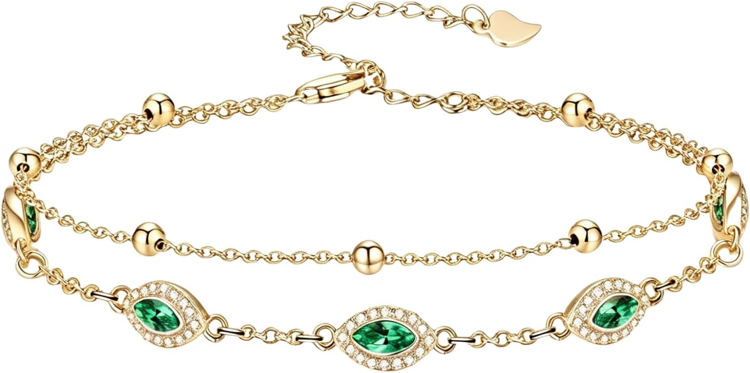 Midari 18K Gold Birthstone Bracelet/Anklet 18K Gold Plated Bracele/Anklet with 12 Months Birthstone Birthday Jewelry Gifts for Women