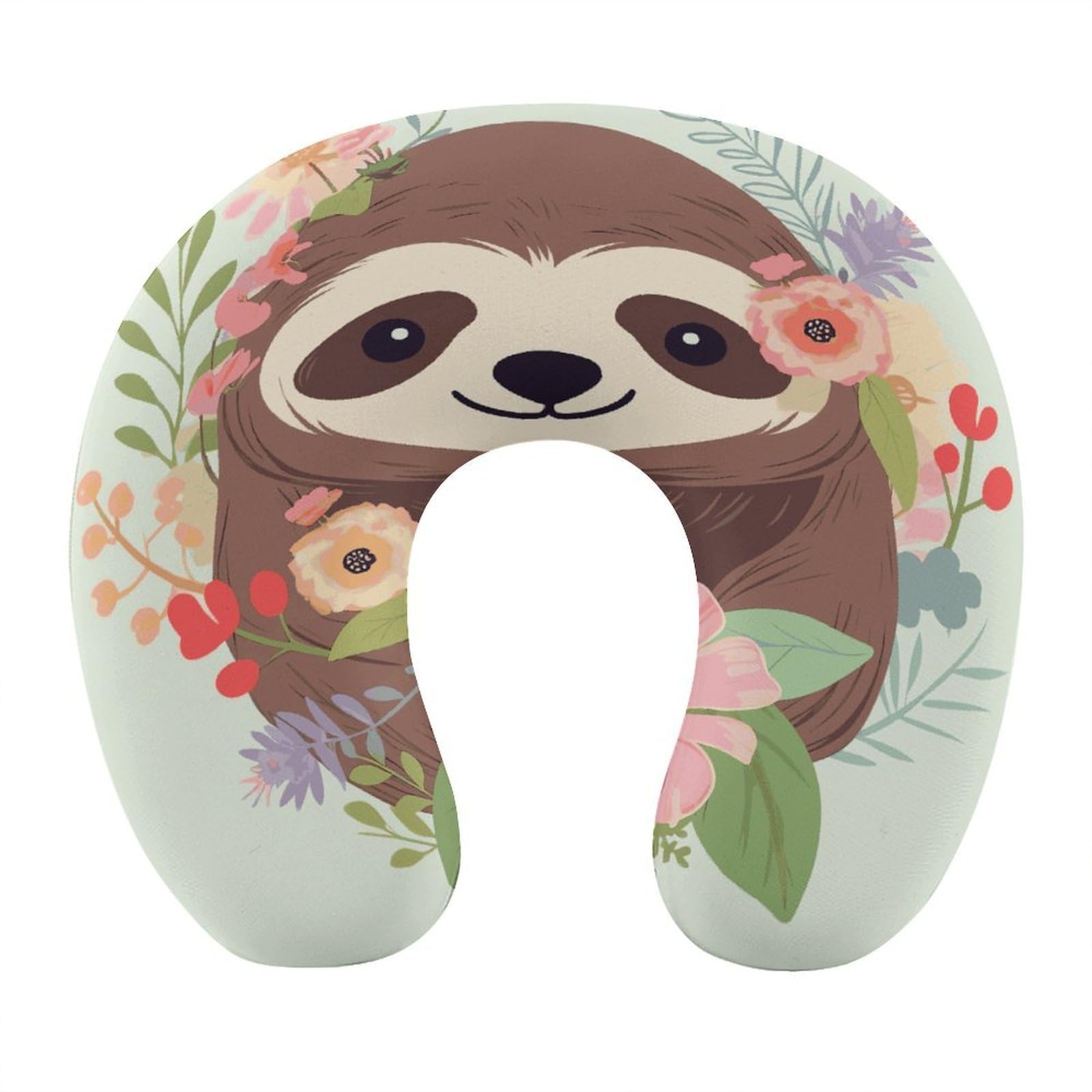FekiLoot Sloth and Flowers Travel Pillow U Shaped Neck Pillow Comfortable Memory Foam Pillow Portable Soft Headrest Lightweight Neck and Head Support for Planes Trains Self-Driving Cars