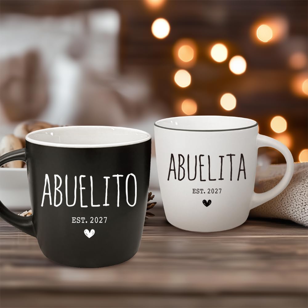 Promoted To Grandparents 2027 Mug Set, La Mejor Abuela and Abuelo Coffee Mugs in Spanish, Abuelito And Abuelita 2027 Ceramic Mugs, Pregnancy Announcement for Grandparent Mug Set, 13Oz