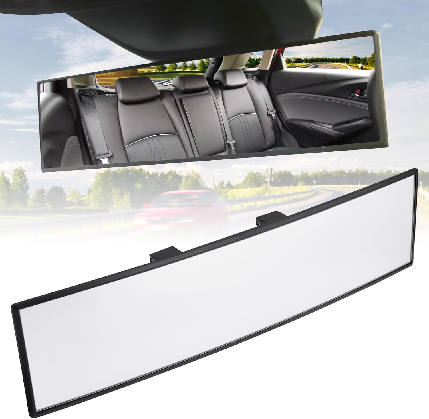 Rear View Mirror, Chrome Anti-glare Panoramic Rear Mirrors Universal 12 Inch Convex Car Interior Clip on Extra Big Wide Angle Rearview Mirror Extender to Reduce Blind Spot for Car SUV Trucks-image-45