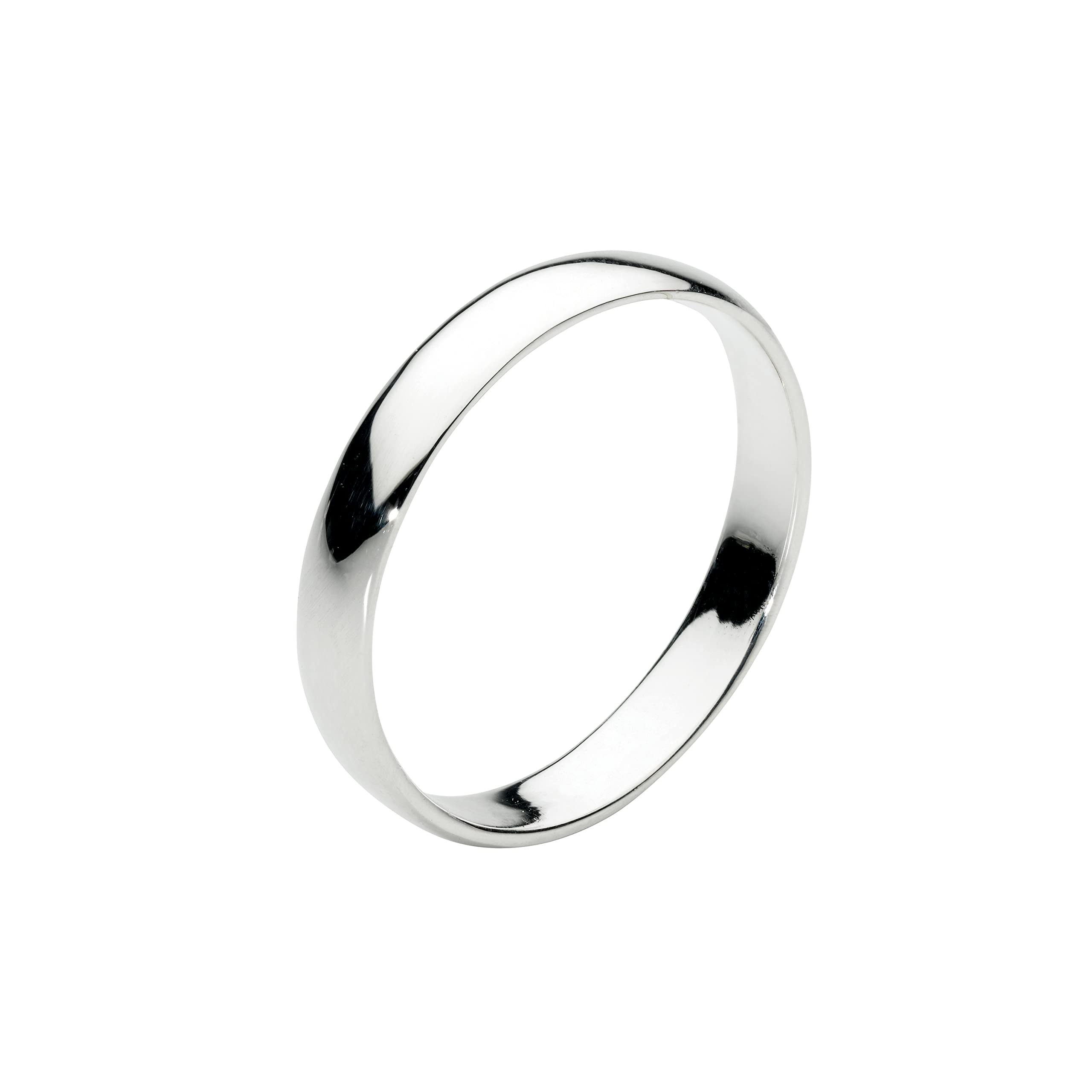Dew3mm D Section Ring – Sterling Silver, Classic Design, Wedding Band Style, Polished Finish, Perfect for Stacking