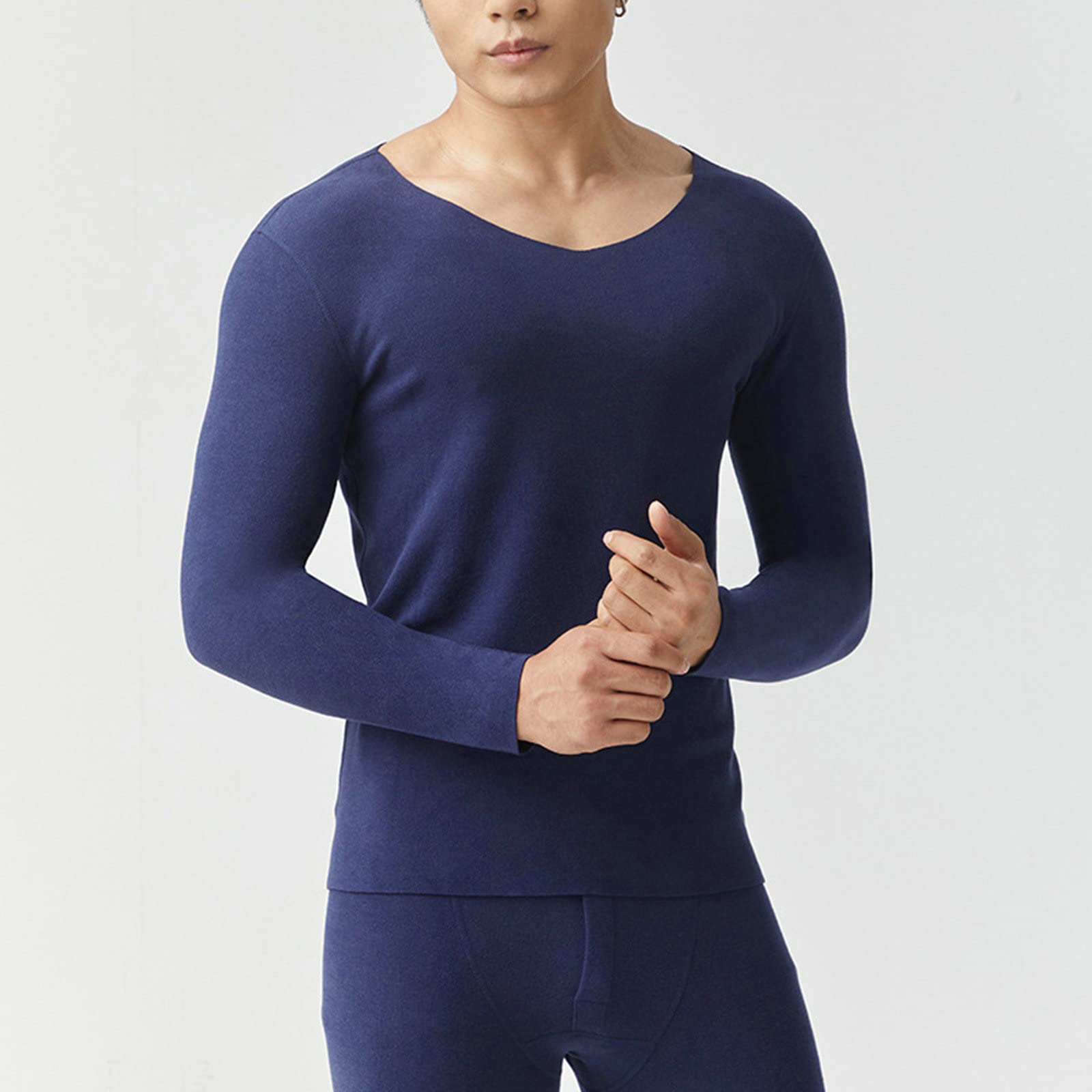 Daesar - Conjunto Ropa Interior Hombre,Ropa Interior Térmica de Poliéster Termica Hombre Manga Larga Azul Marino