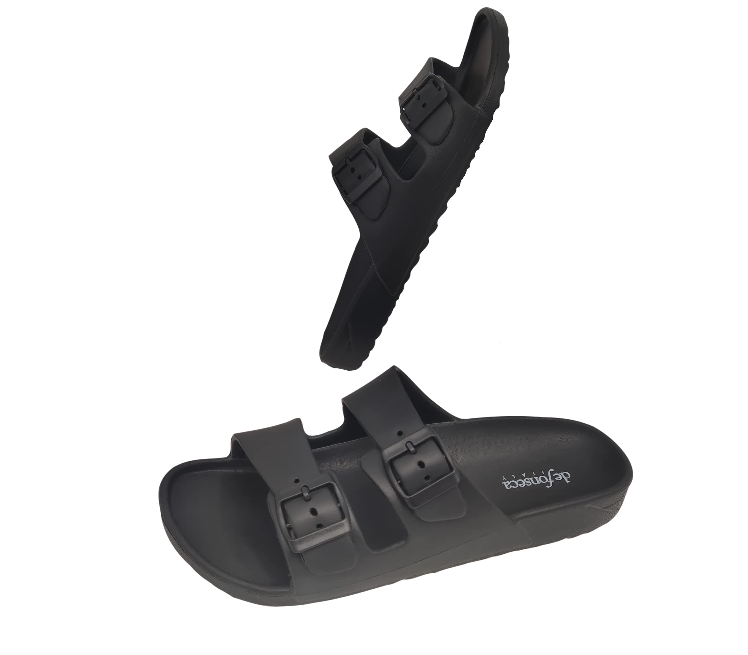 de fonsecaDeFonseca Slides Slip On Rubber Sandals Men Women Summer Two Adjustable Straps Anti-Scratch Sole for Home Garden Beach Sea Ecological Production Quality Italian Brand, Black, 9 UK