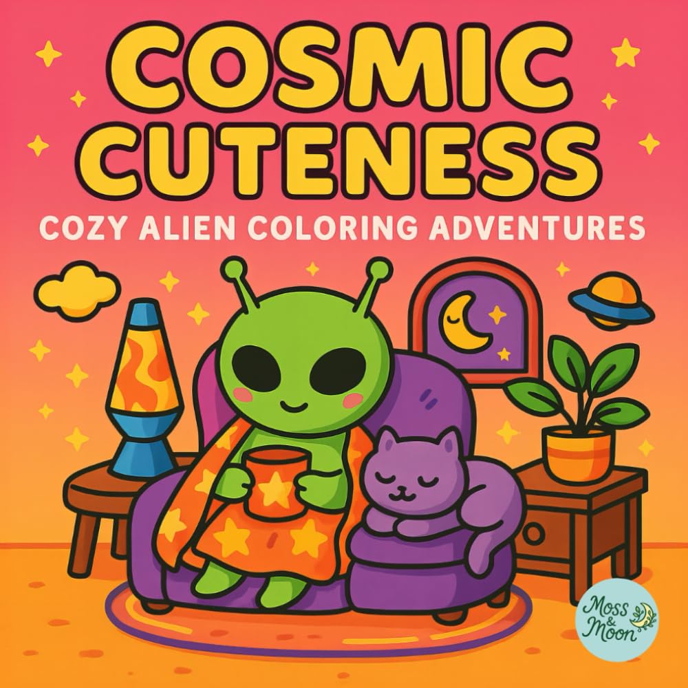 Cosmic Cuteness: A Cozy Alien Coloring Adventure: Fun and Relaxing Space-Themed Pages for Kids and Adults (Moss & Moon)