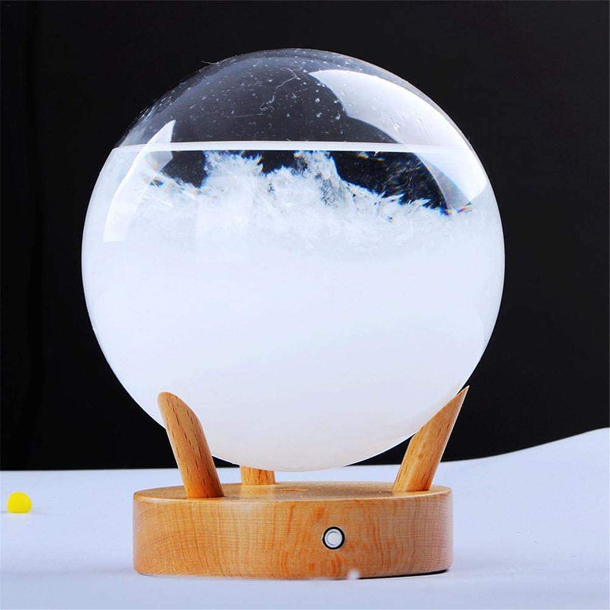 Wetterstation aus Glas, kreative sphärische Wettervorhersage, Flaschenbarometer, Wettervorhersage für Büro, mit Holzbasis, Dekoration für Büro zu Hause, Geschenk für Familie, Weiß/417 (Co