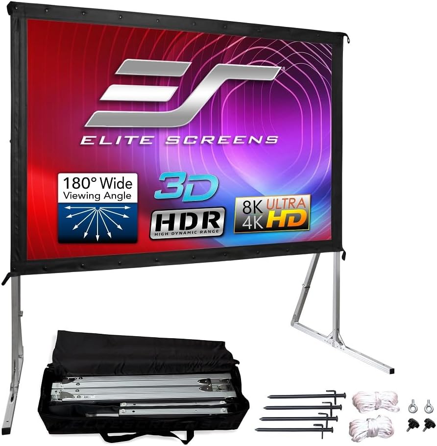 Elite Screens Yard Master 2, 120 inch 4:3, Outdoor Projector Screen w/Stand, 8K 4K Ultra HD Fast Folding Portable Movie Indoor Easy Snap Front Projection, OMS120V2 - US Based Company 2-YEAR WARRANTY