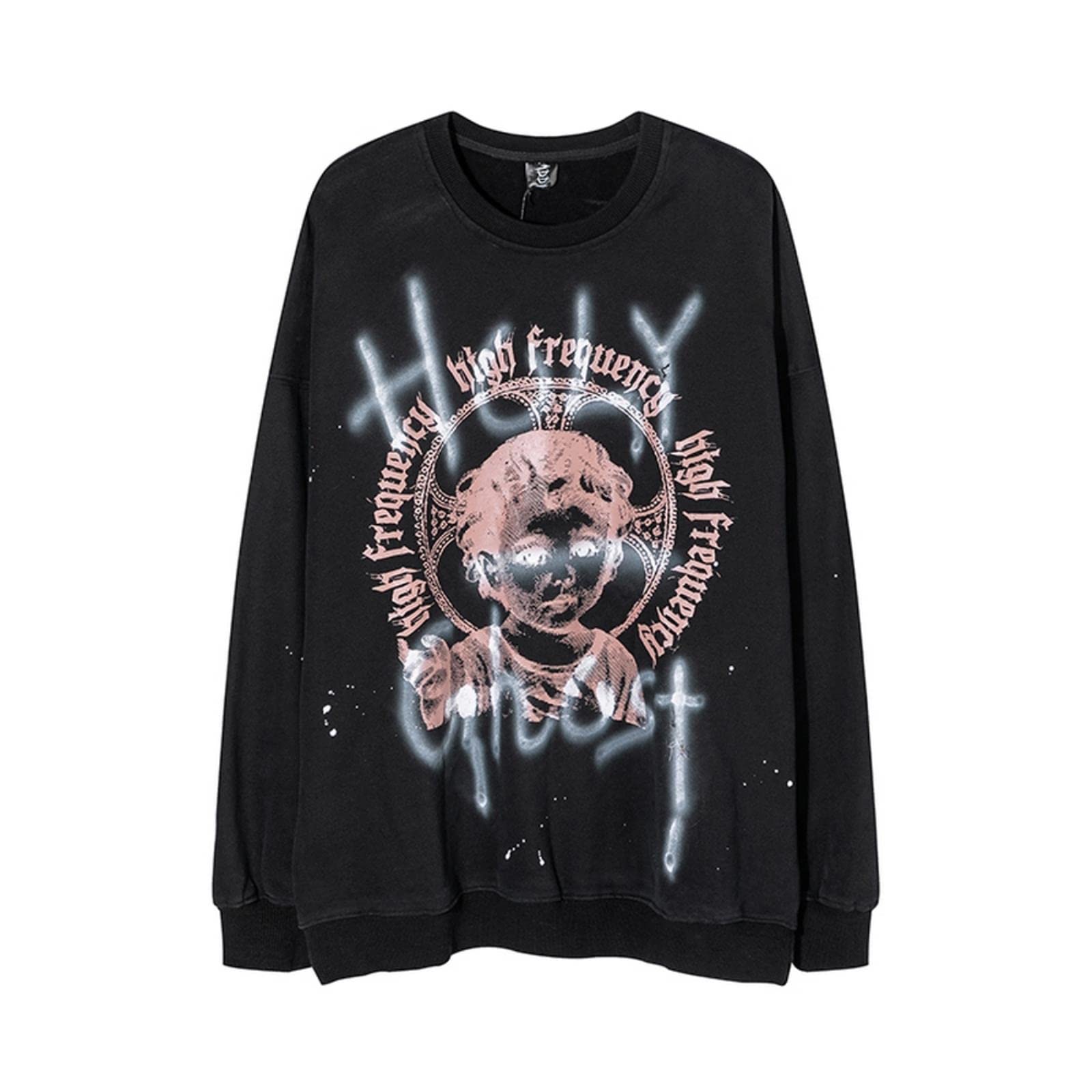 Felpa vintage Streetwear Hip Hop Lettera Fantasma Stampa Pullover Autunno Casual Cotone allentato Punk Gotico Top