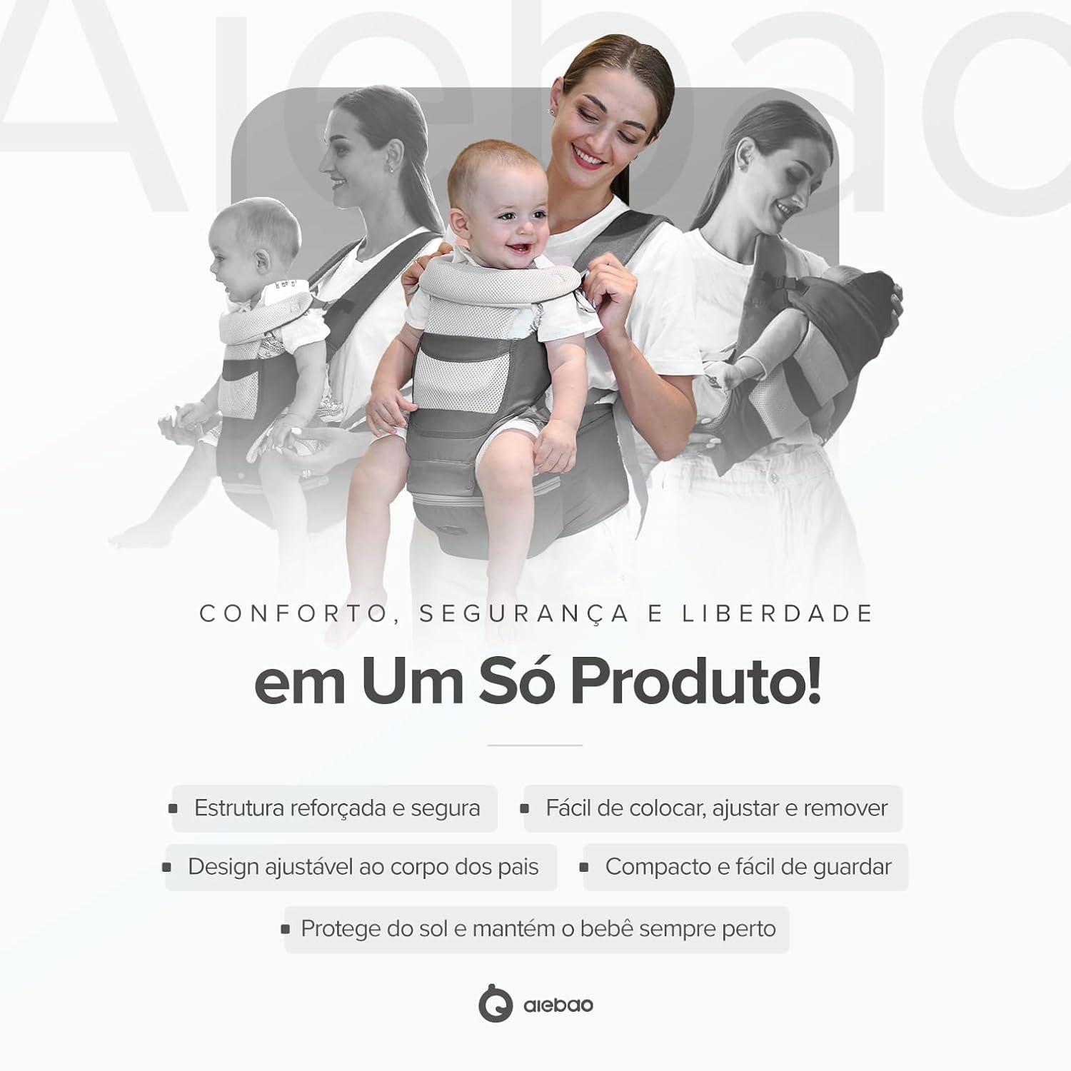 AIEBAO Mochila Canguru Classic Para Bebê, Ergonômico, Com Assento, 03 Modos de Uso, Apoio Lombar, Com Suporte de Cabeça, Bolso Frontal e Lateral, Até 48 Meses, Suporta 36kg, Acolchoado, Fivelas Ajustáveis, Cinza. AIEBAO Mochila Canguru Classic Para Bebê, Ergonômico, Com Assento, 03 Modos de Uso, Apoio Lombar, Com Suporte de Cabeça, Bolso Frontal e Lateral, Até 48 Meses, Suporta 36kg, Acolchoado, Fivelas Ajustáveis, Cinza.