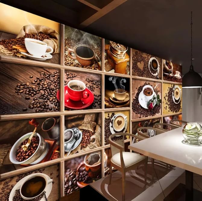 Papier peint mural grains de café 3D format panoramique 350x256 cm pour décoration murale