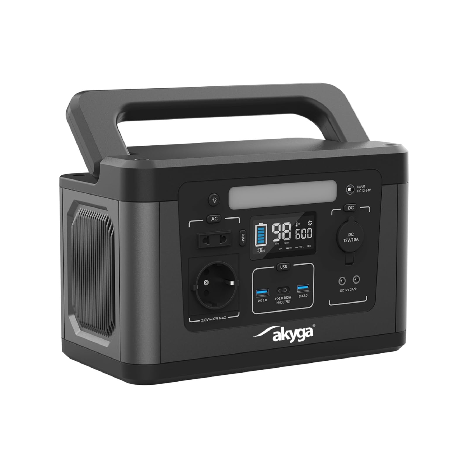Akyga Przenośna stacja Powerstation 600 W / 461 Wh AK-PS-04 CEE 7/3 + USB-C PD 100 W + 2 x USB-A QC 3.0 mobilny magazyn prądu