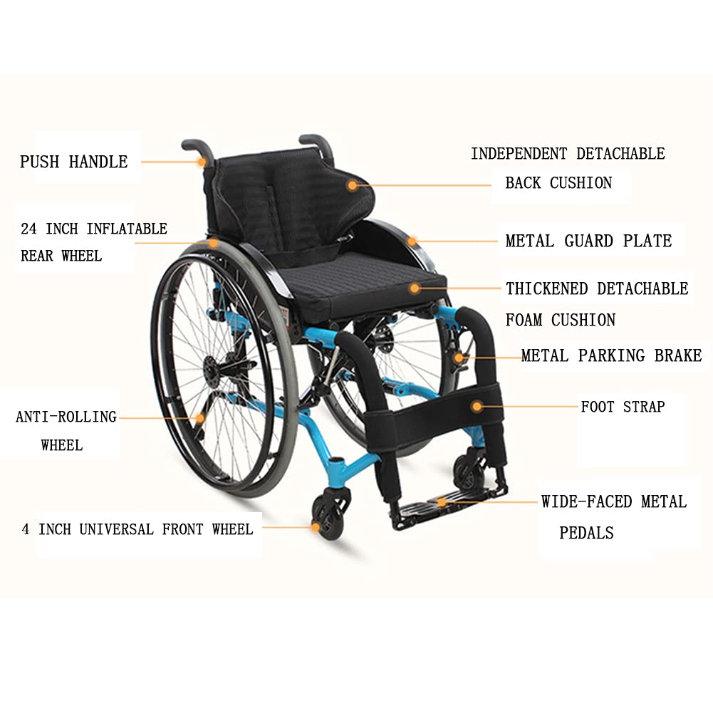 Silla de Ruedas Todo Terreno, Silla de Ruedas de Viaje Plegable con Dispositivo Antivuelco Trasero - Silla de Ruedas Manual Ligera Autopropulpara Deporte Y Ocio/Yellow/Seat Width 36Cm