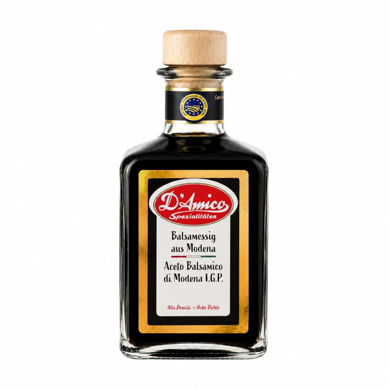 D'Amico Aceto Balsamico di Modena I.G.P, 250 ml | 90% Traubenmost, Hohe Dichte (1,35), Ohne Zusatzstoffe, Ideal für Salate, Käse, Erdbeeren & Antipasti