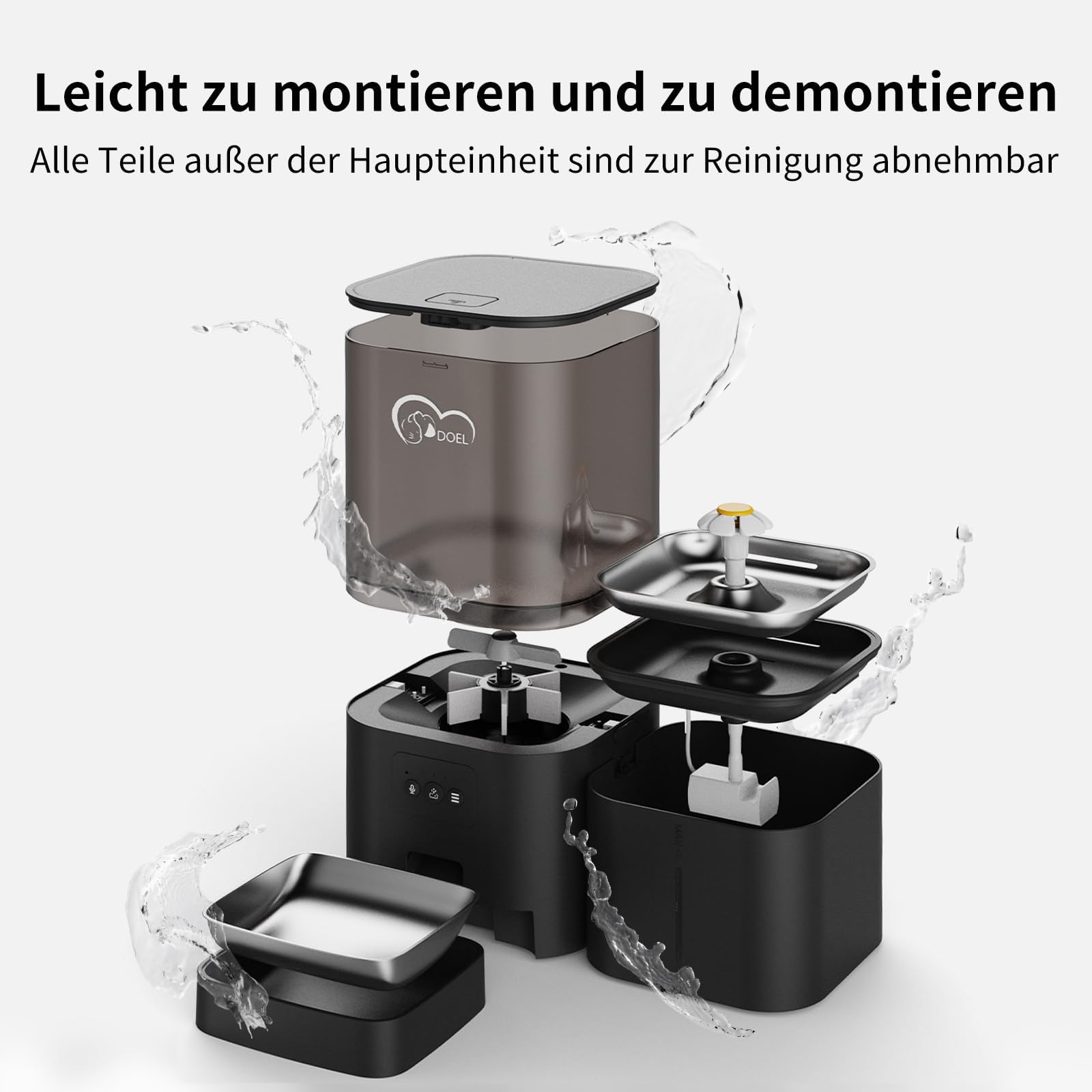 DOEL Distributore automatico di cibo e acqua 2 in 1 per gatti, dispenser di cibo secco di grande volume da 6 litri + dispenser d'acqua da 2,5 litri, controllo app, registrazione vocale, connessione