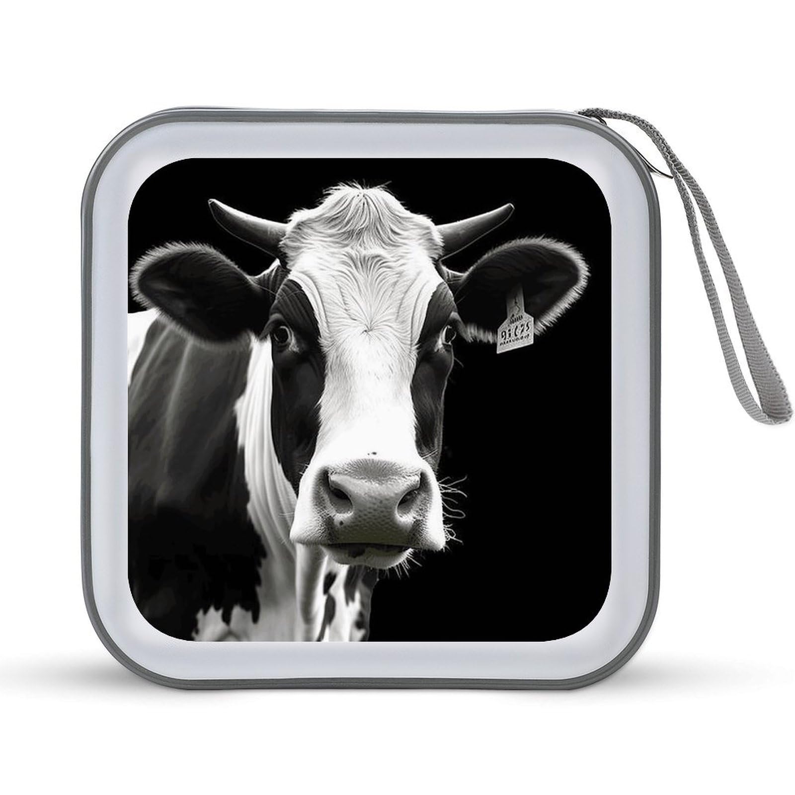 VstaDank - Cow Head Black and White CD Case with DVD Holder, Cargo Carrier, Large Hard Plastic Disc Storage Wallet, Record Case