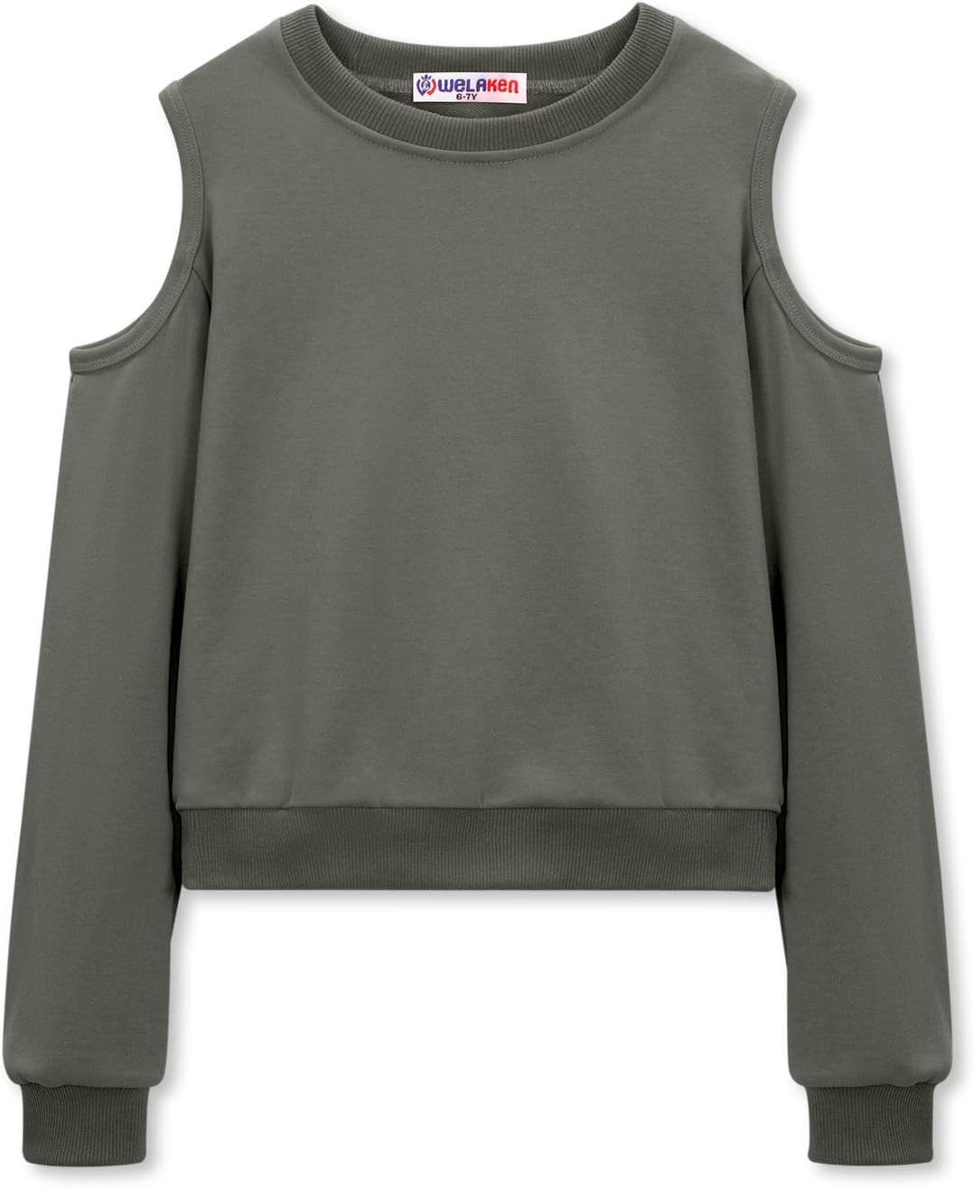 Girls Cropped Sweatshirt Open Back Cold Shoulder Pullover Long Sleeve Top