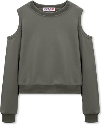 WELAKEN Girls Cropped Sweatshirt Open Back Cold Shoulder Pullover Long Sleeve Top
