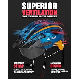 VICTGOAL Bike Helmet with USB Rechargeable Rear Light Detachable Magnetic Goggles Removable Sun Visor Mountain & Road Bicycle Helmets for Men Women Adult Cycling Helmets (XL: 59-63 cm, Blue)
