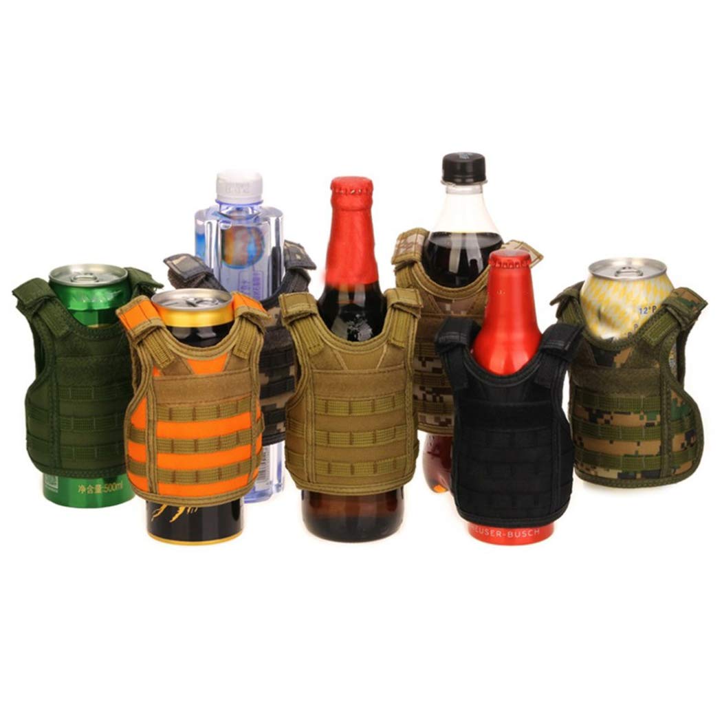 AOUTACC Mini Tactical Beer Vests, Molle Beer Cooler Jacket Adjustable Drink Bottle Vests Holder Beverage Cooler Holder for 12oz or 16oz Cans or Bottles (1 Pack, Desert Camo)