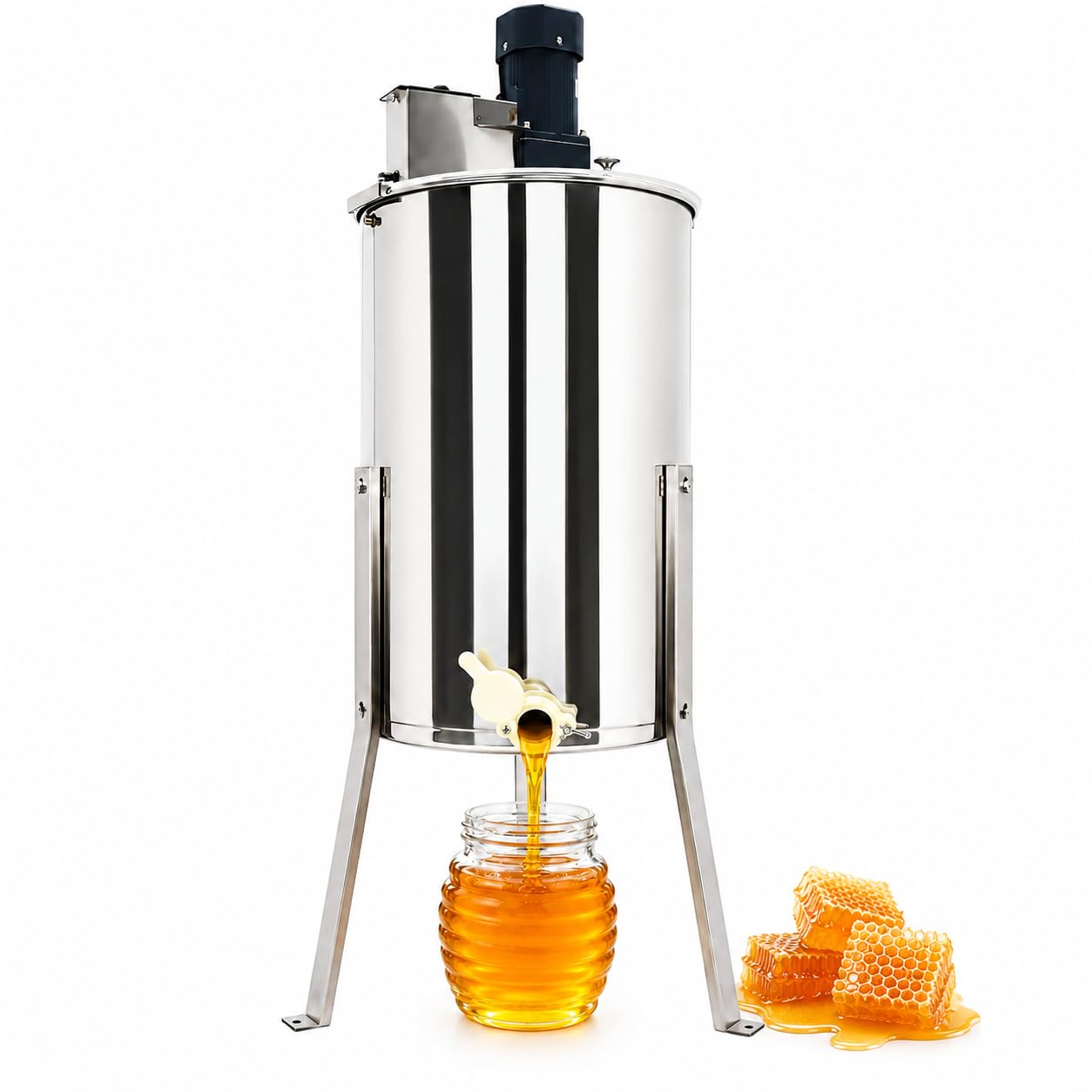 Elektrische Honigschleuder 140W Edelstahl Honigextractor 4 Rahmen Honig Extractor mit Acryl Deckel Elektro Tangentialschleuder für Honigindustrie, Geschäften