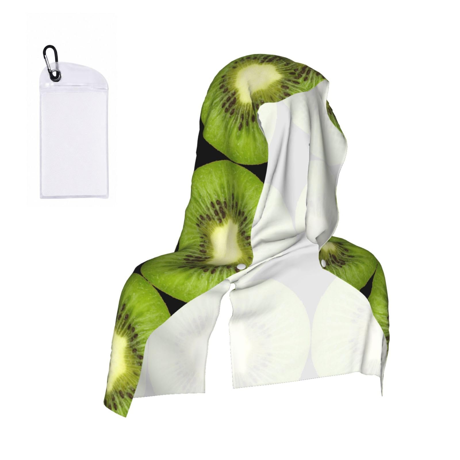Satusa Men's Black Kiwi Slice Print Cooling Hoodie Towel, Cooling Towels For Neck And Face, Quick Drying Absorbent Cooling Head Towel Beach Camping Gym Construction(2Pcs)
