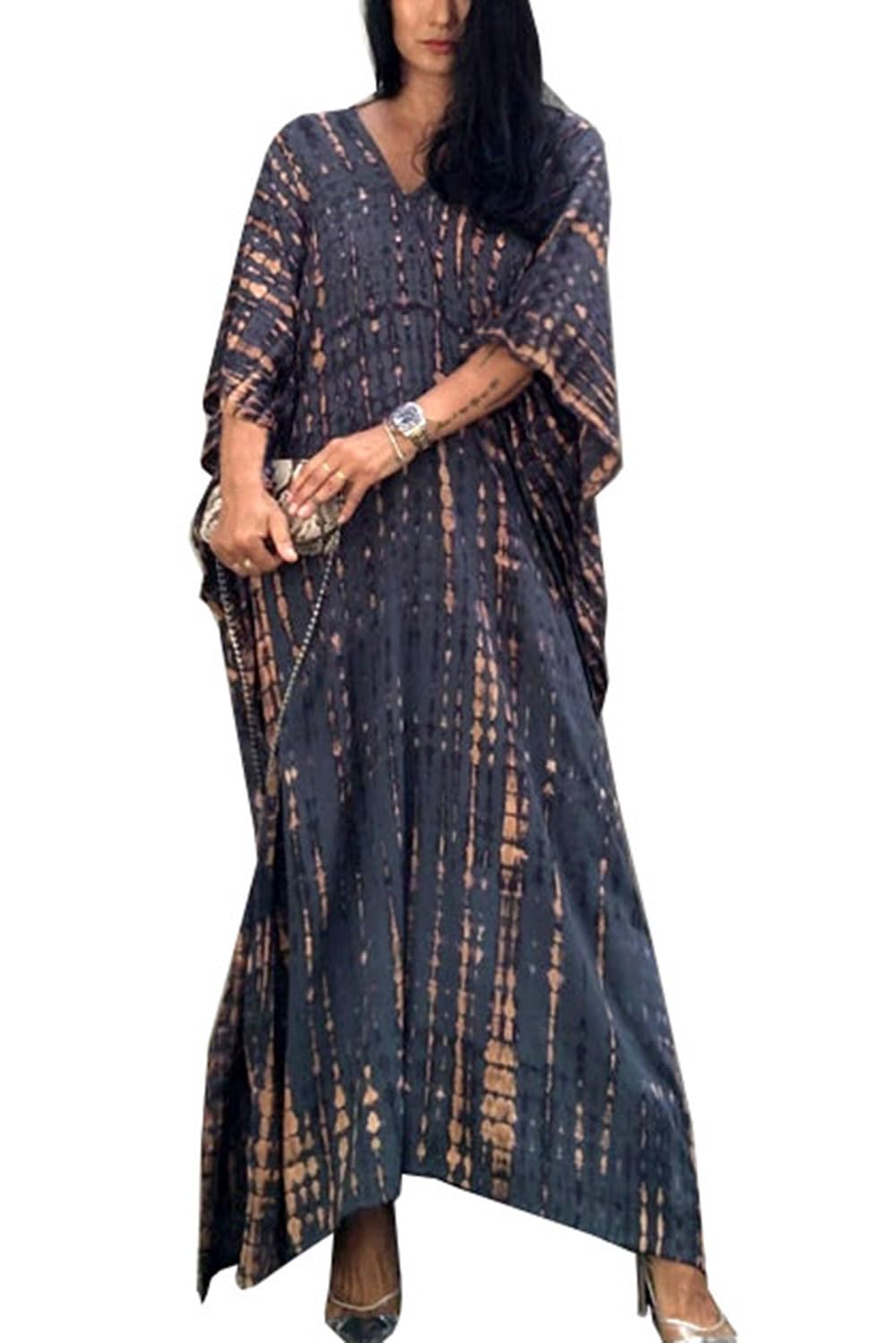 YouKDWomen's Summer Boho Kaftan Plus Size Robe Beach Coverup Bathrobes One Size Dress