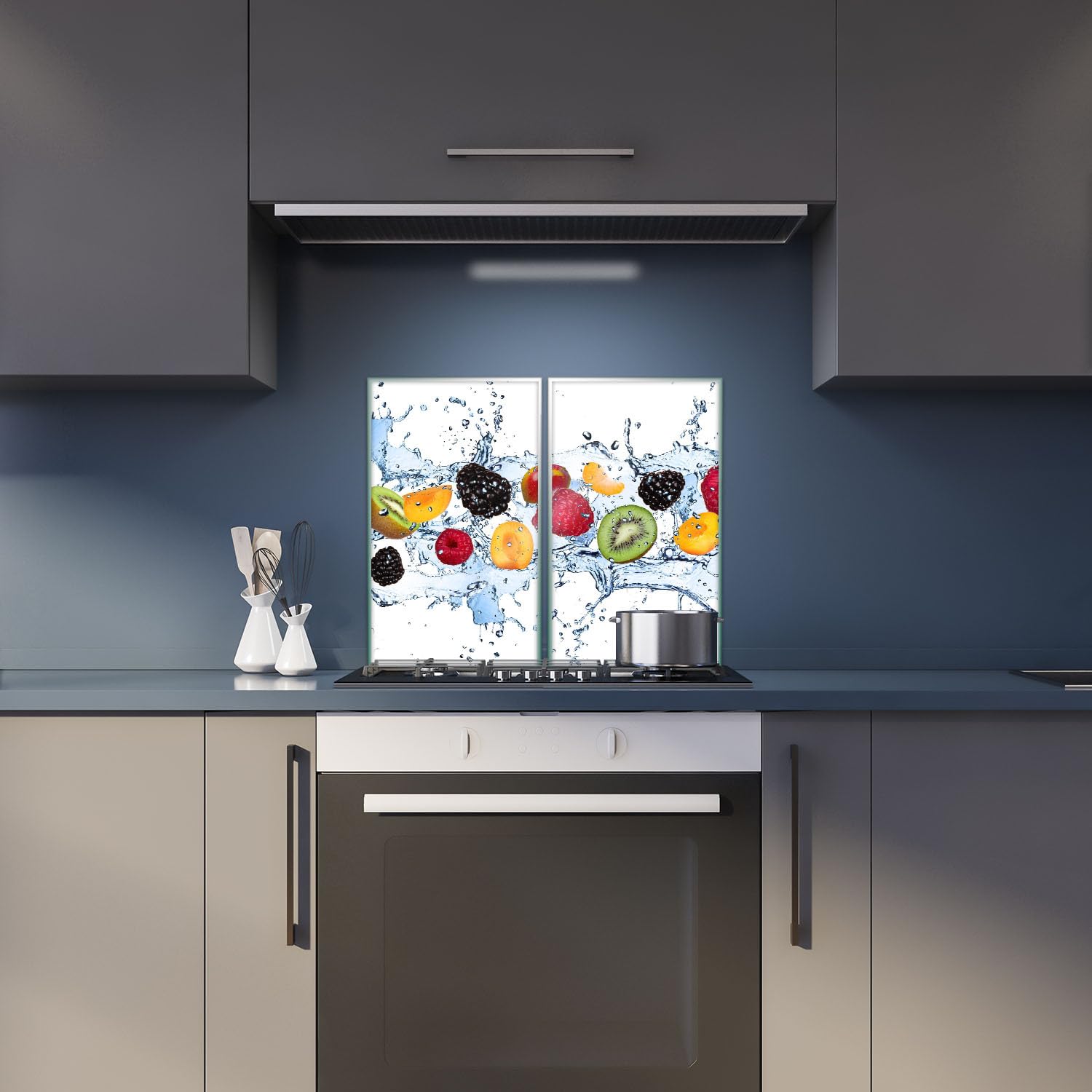 Herdabdeckplatte Abdeckung Ceranfeld Abdeckplatte Schneidebrett 2-Teilig 60x52 Früchte Mehrfarbig Spritzschutz Glasplatte Ceranfeldabdeckung Schutz Herdschutz Sicherheitsglas Glasschneidebrett 2x30x52