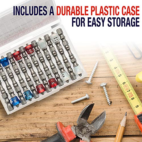 Magnetic Drywall Screw Setter Bit Set (PREMIUM 12pc SET) /w Storage Case and Bit Holder - Impact Ready Hex Shank Phillips Head PH2 Drill Driver Bits with Magnetic Collars for Drills