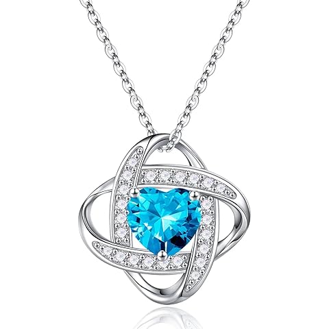 Iefil 925 Sterling Silver Love Knot Birthstone Necklace, Natural or Created Gemstone, Anniversary Birthday Gifts for Women, Jewelry Gifts for Wife Mom Girlfriend