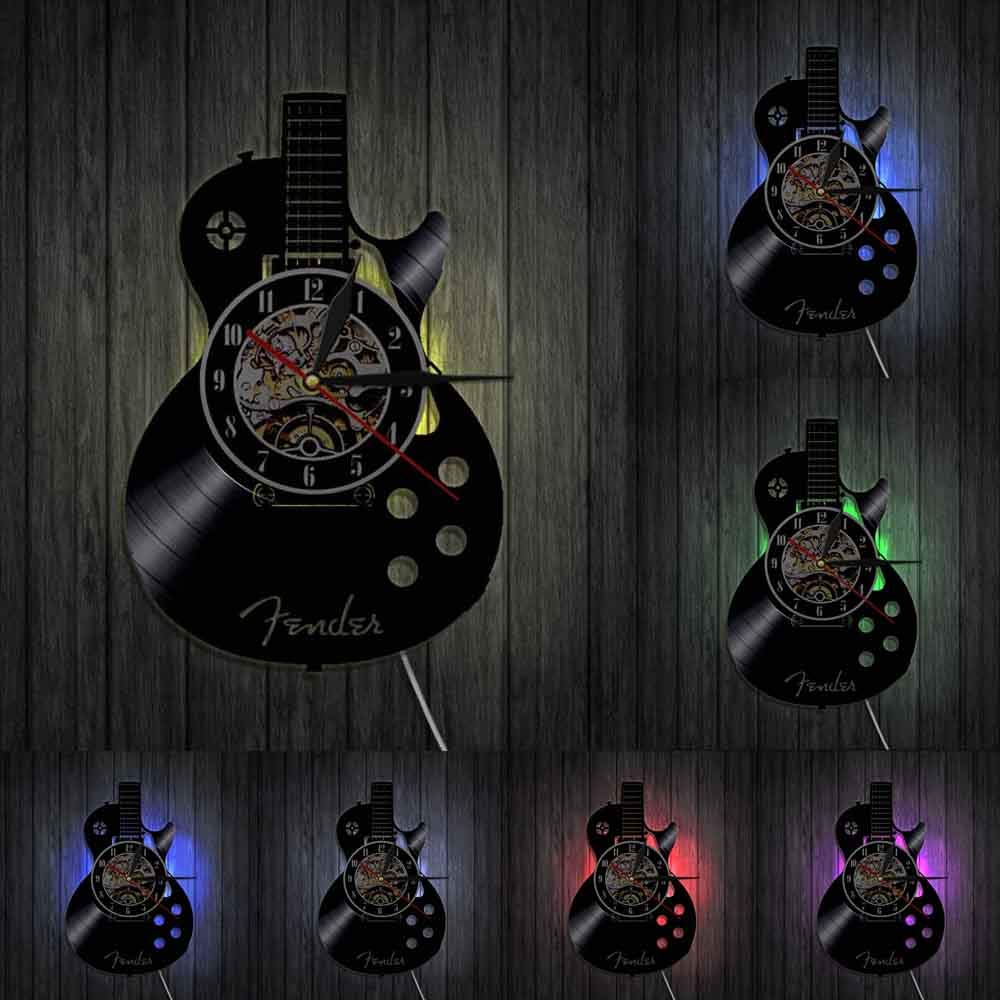 ELD Dia 30cm Telecaster Chitarra Disco in Vinile Orologio da Parete a LED Musica Rock Orologio Musicale Acustico telecomandato Chitarrista Decor Art with Light Friends Gift Remote Control Art Clocks
