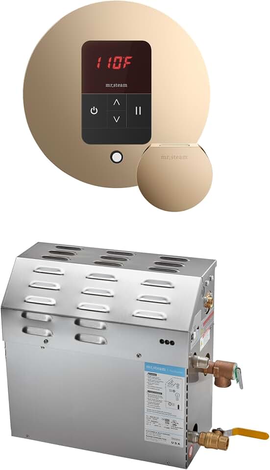 Mr Steam MS 10kW (10000W) Steam Shower Generator Package w/round iTempo Control in Polished Gold