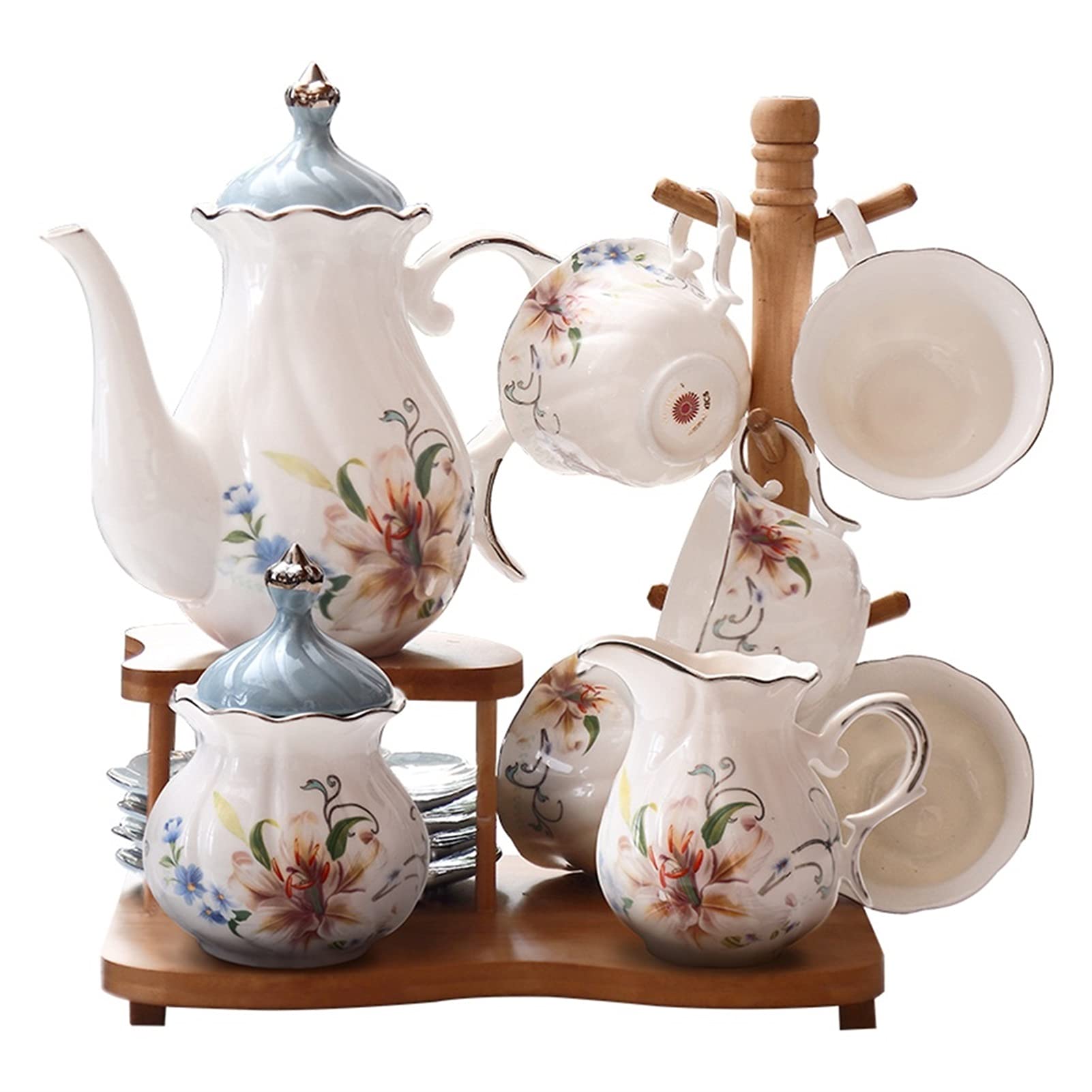Tazze da caffè tè del tè del tè del pomeriggio in Stile Europeo Casa Dono del Regalo della teiera del Fiore della Tazza di caffè in Ceramica Set di Tazze da caffè(A)