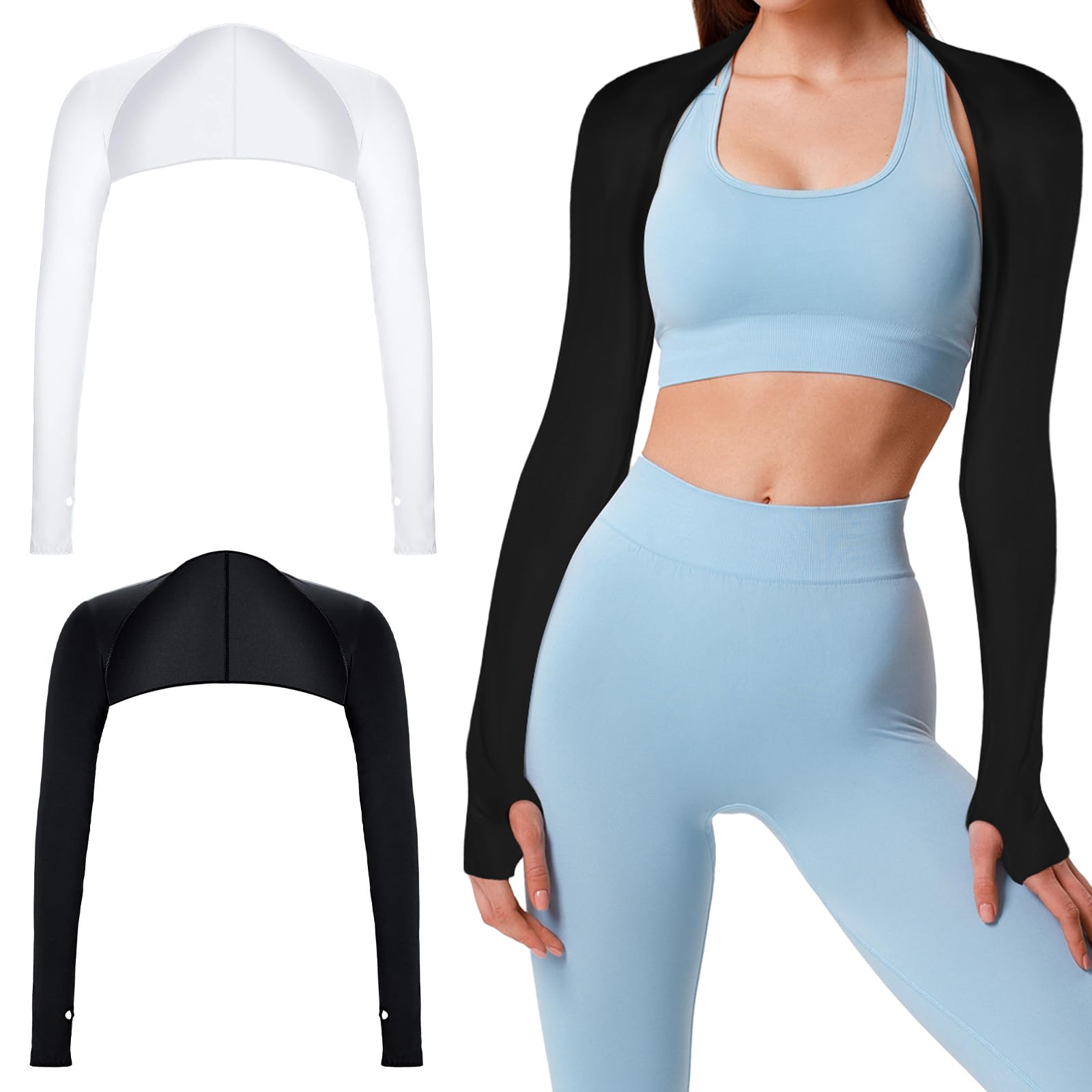 Sun Sleeves UV Schutz Bolero Schal Armmanschette Armstulpen mit Fingerloch für Damen Herren Outdoor