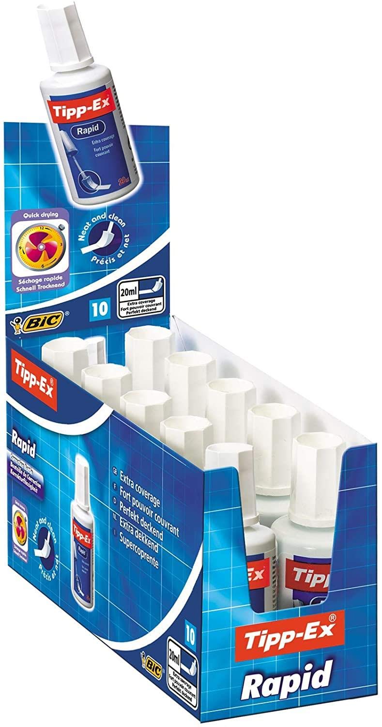 Tipp-Ex Rapid Fluid Corrector Líquido de boligrafos, 20 ml, Paquete de 10 Correctores