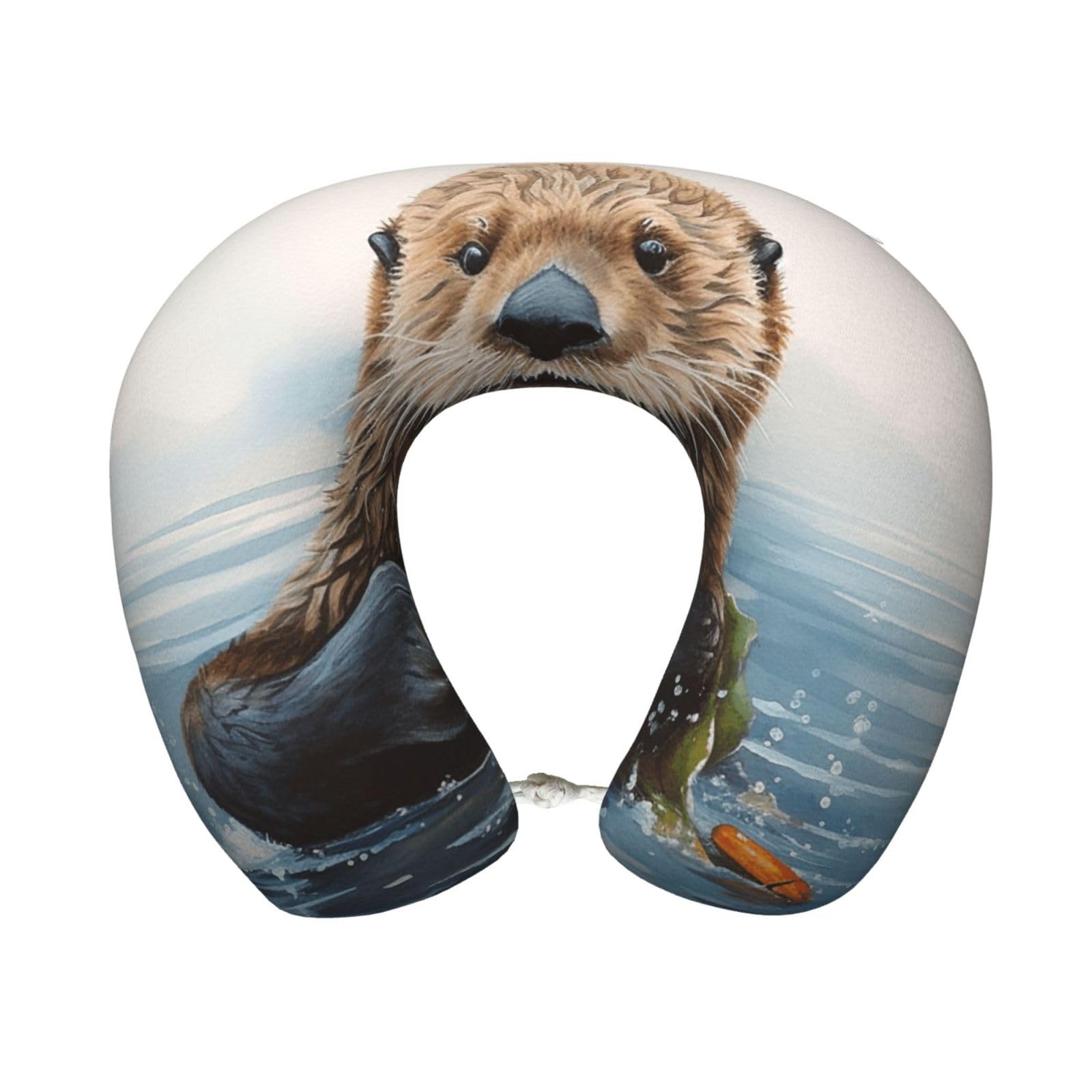 peiyeety Sea Otter Travel Pillow Memory Foam - Comfortable U Shape Neck Pillows for Sleeping, Neck and Head Support Portable Airplane Pillow Adjustable Flight Pillow, Washable Cover